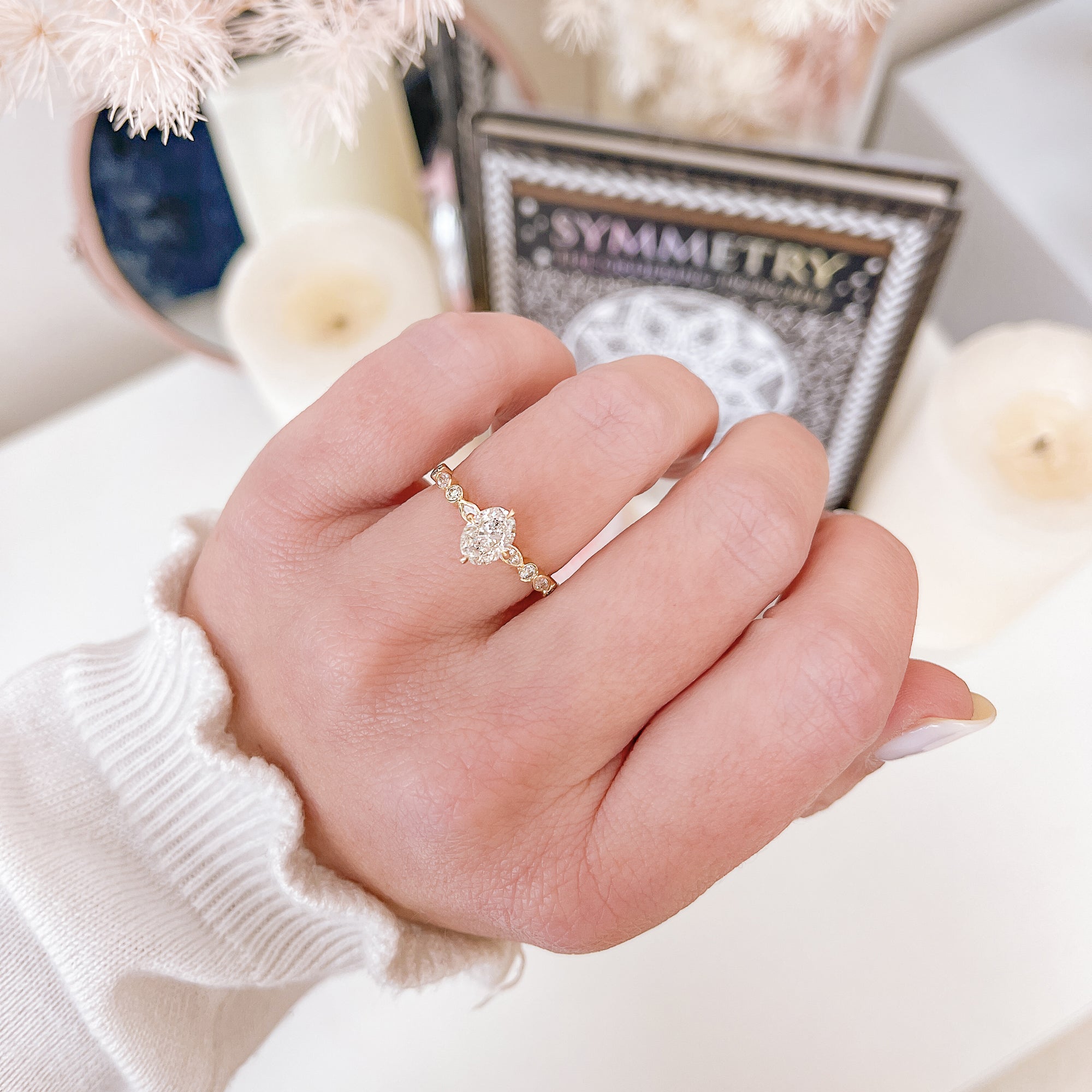 Hidden halo  Natural Oval  Diamond Engagement Ring