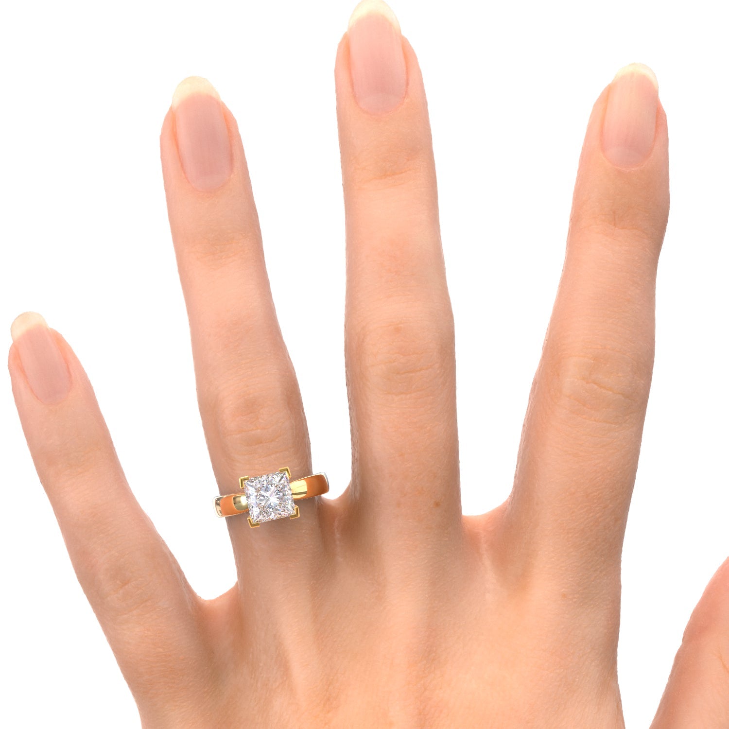 Plain Band Natural Princess Solitaire Diamond Engagement Ring