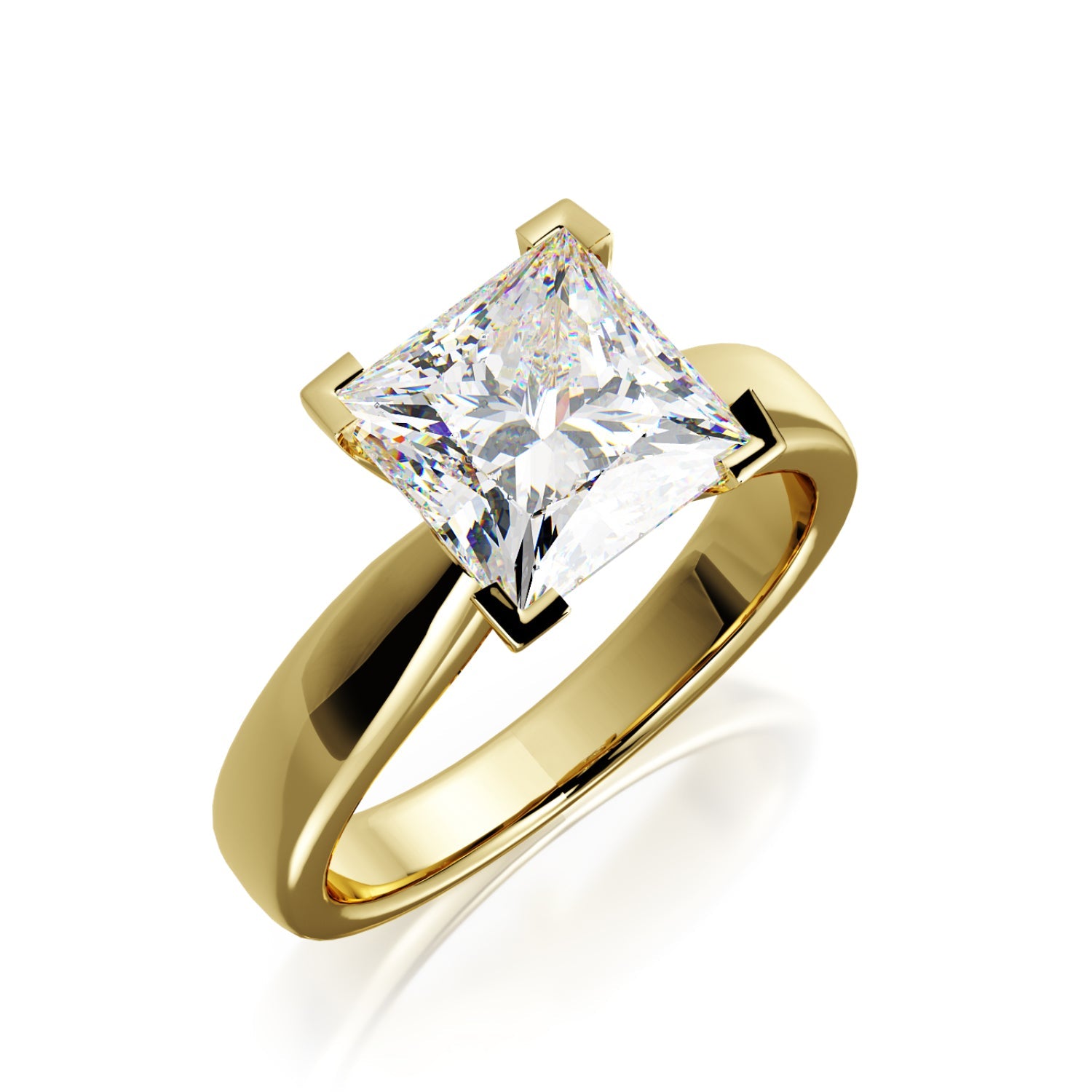 Plain Band Natural Princess Solitaire Diamond Engagement Ring