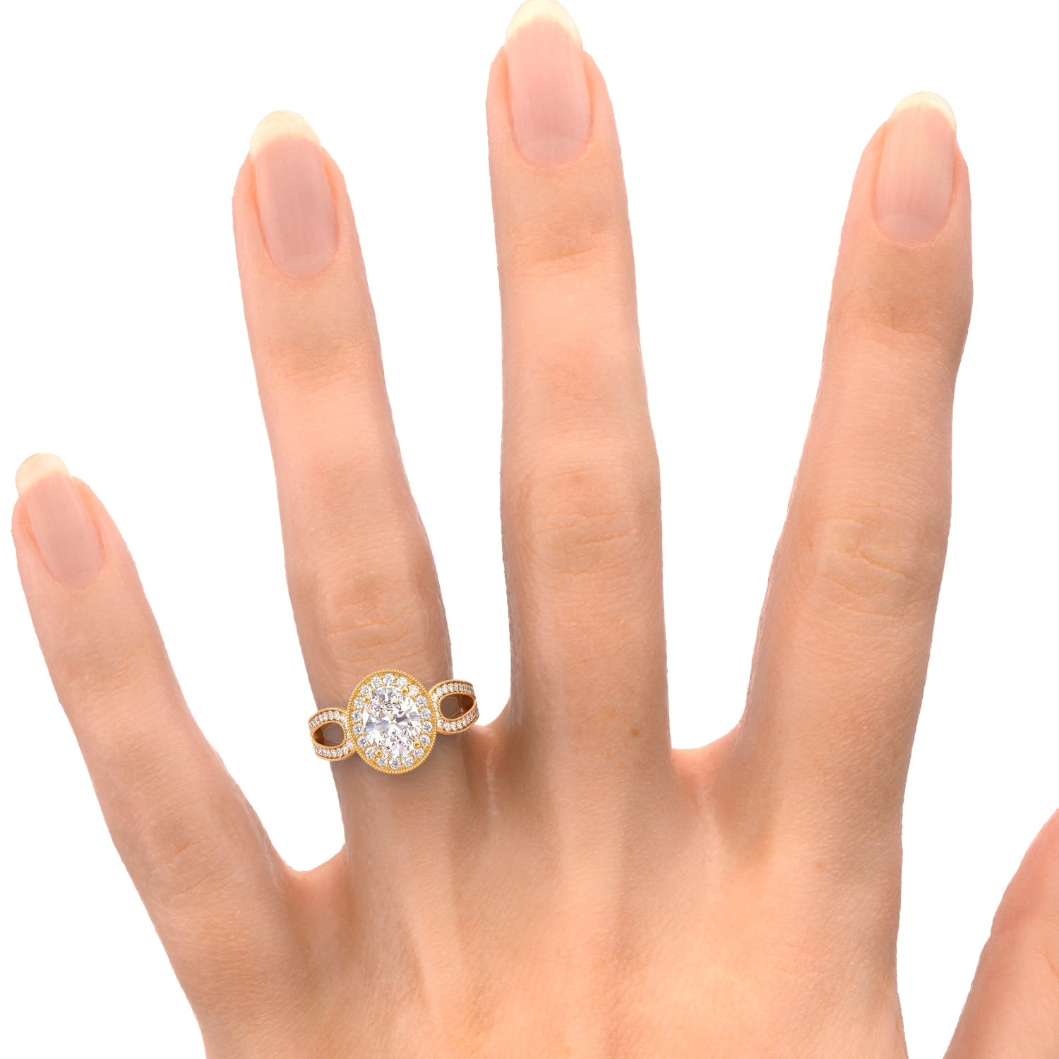 Art Deco Split Shank Natural Oval  Diamond Engagement Ring