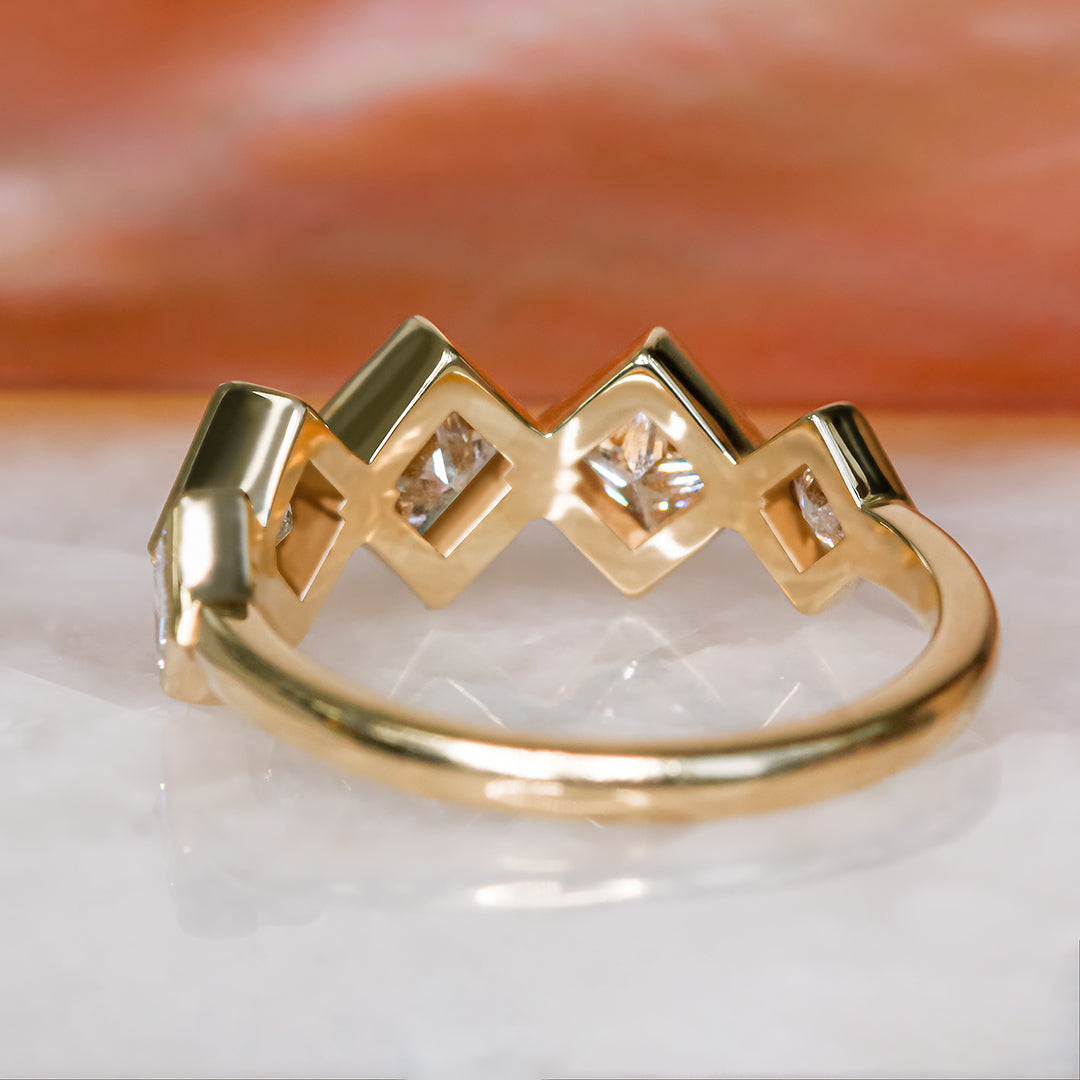 Slantse - 5-Stone Degraded Natural Princess Cut Diamond Engagement Ring