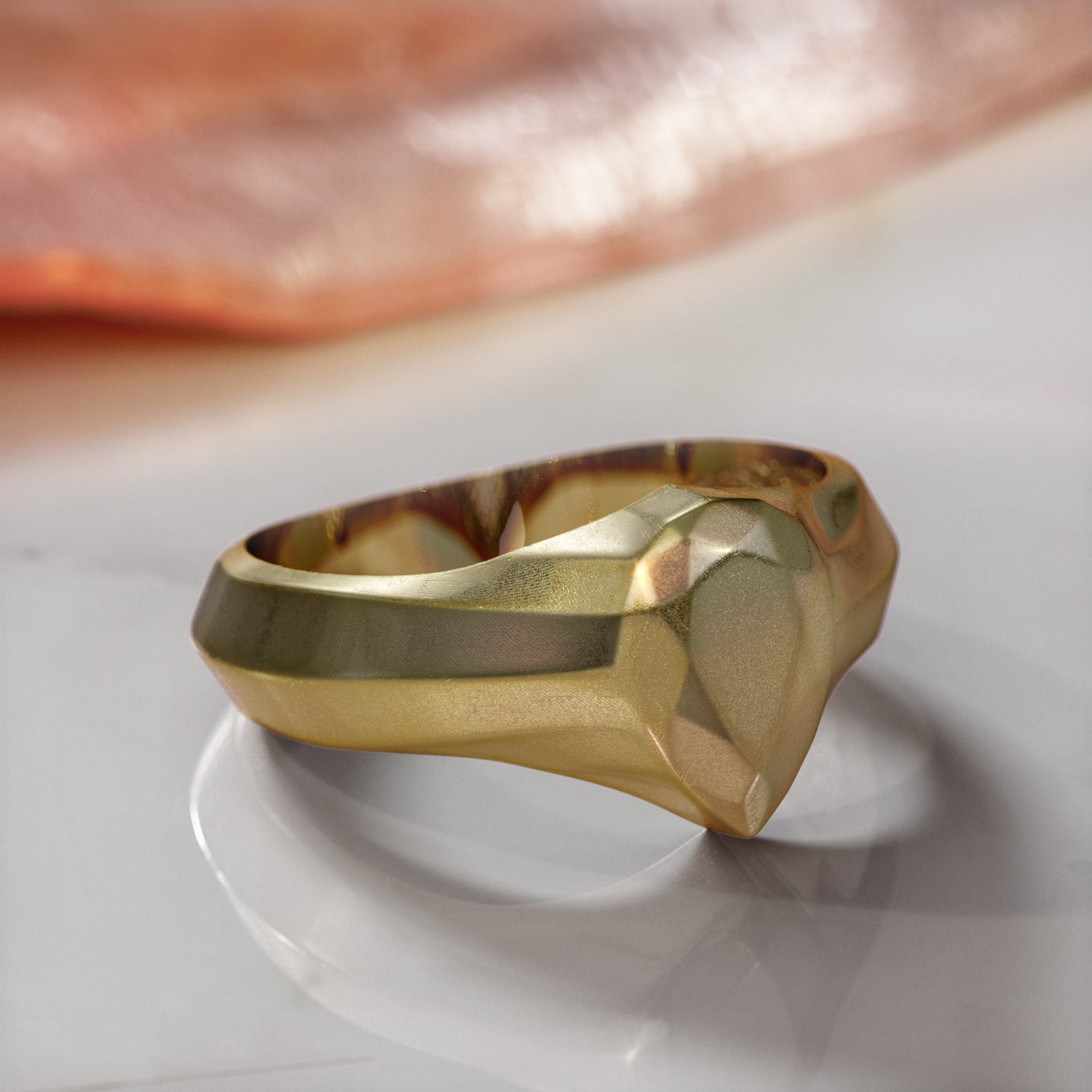 14K Diamond Shaped Signet Ring For Men