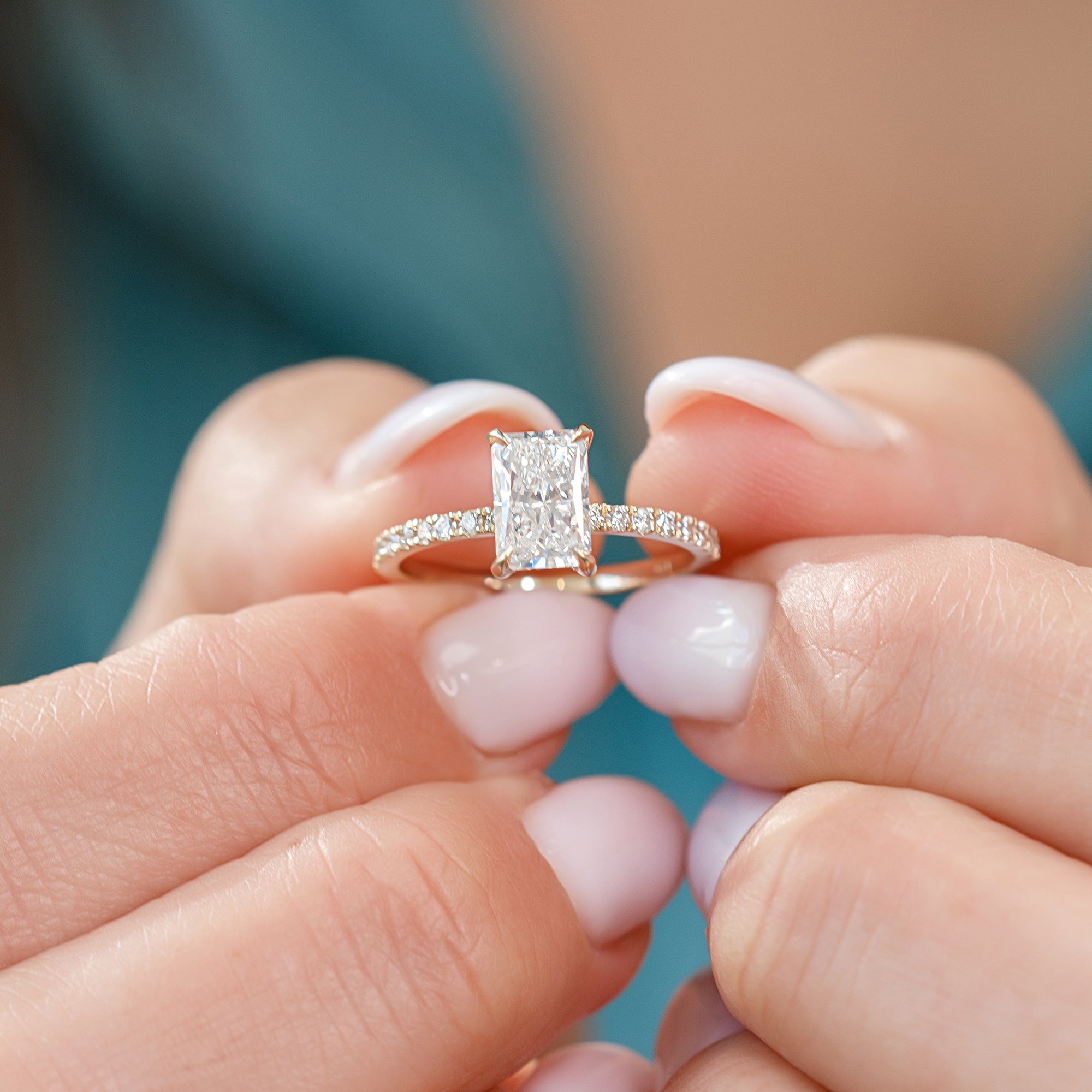 Hidden Halo Natural Radiant  Diamond Engagement Ring Yellow Gold