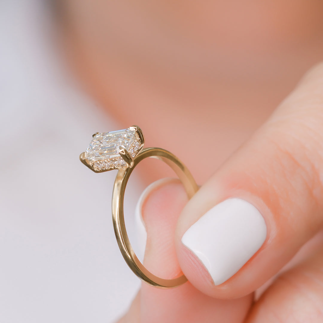 Hidden Halo Natural Emerald Diamond Engagement Ring