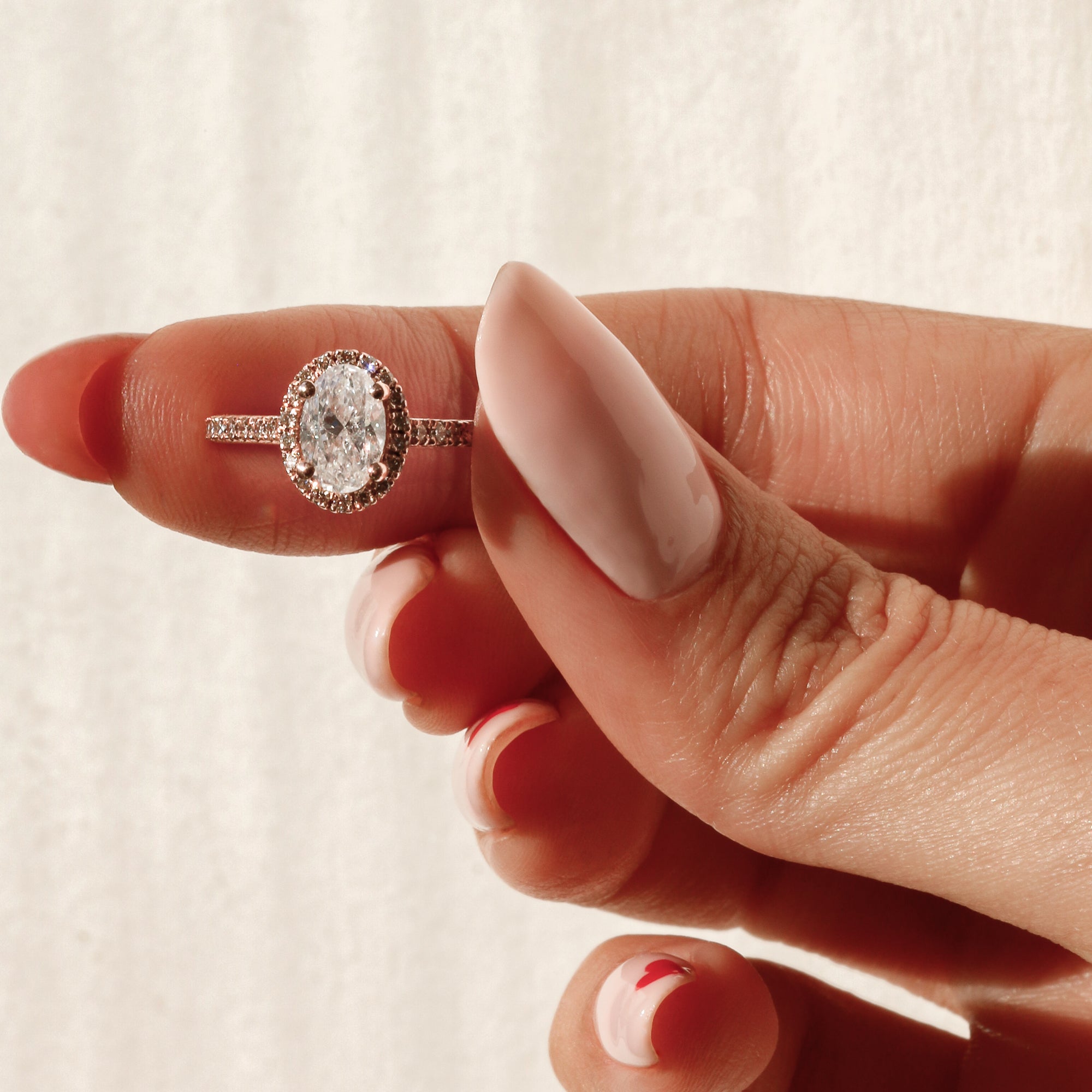 Halo Natural Oval Cut Diamond Engagement Ring