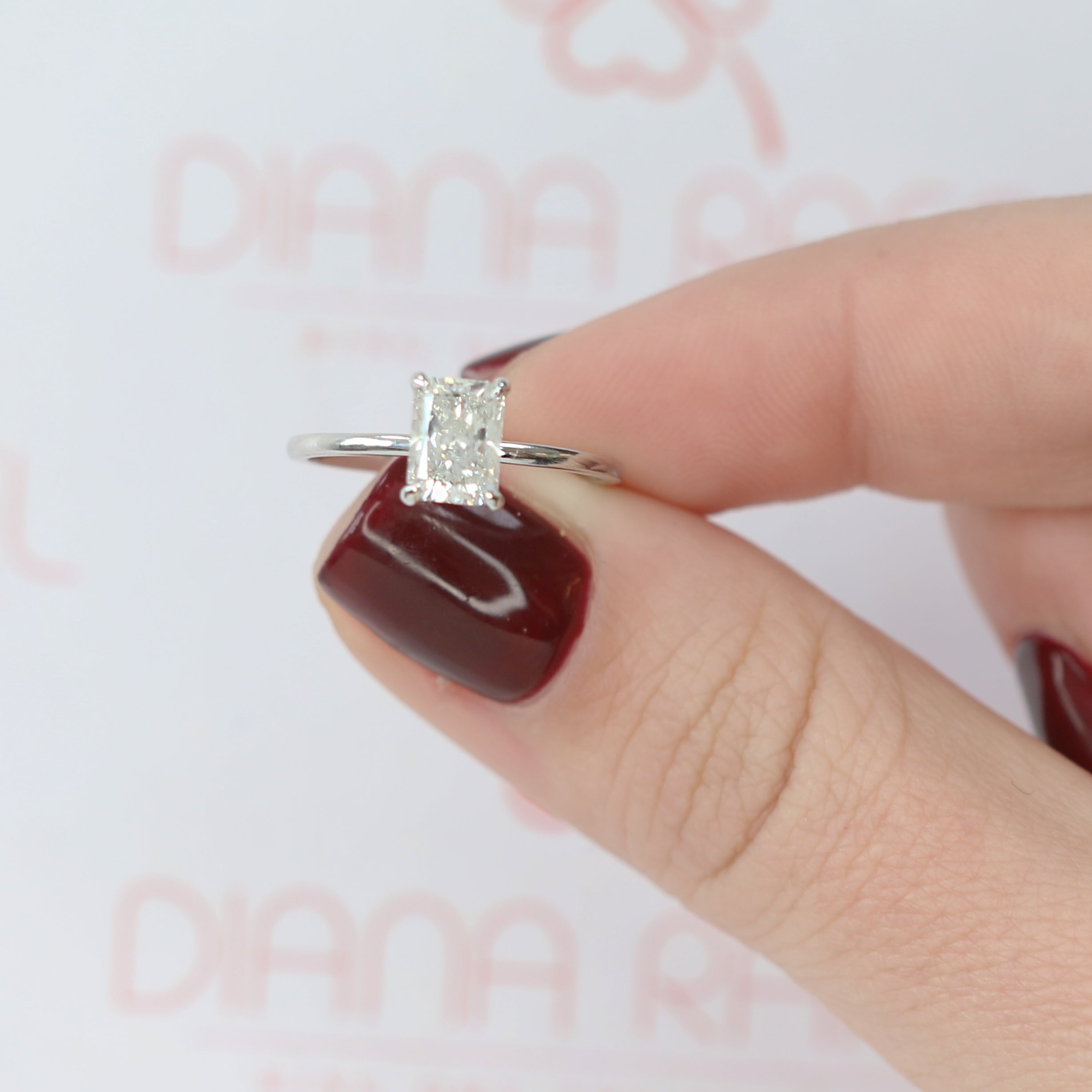 Hidden Halo Natural Radiant  Diamond Engagement Ring