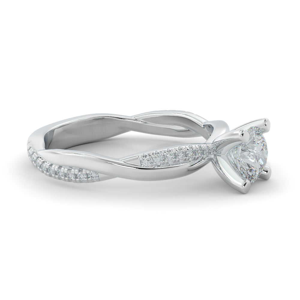 Twisted Shank Natural Round  Diamond Engagement Ring in White Gold