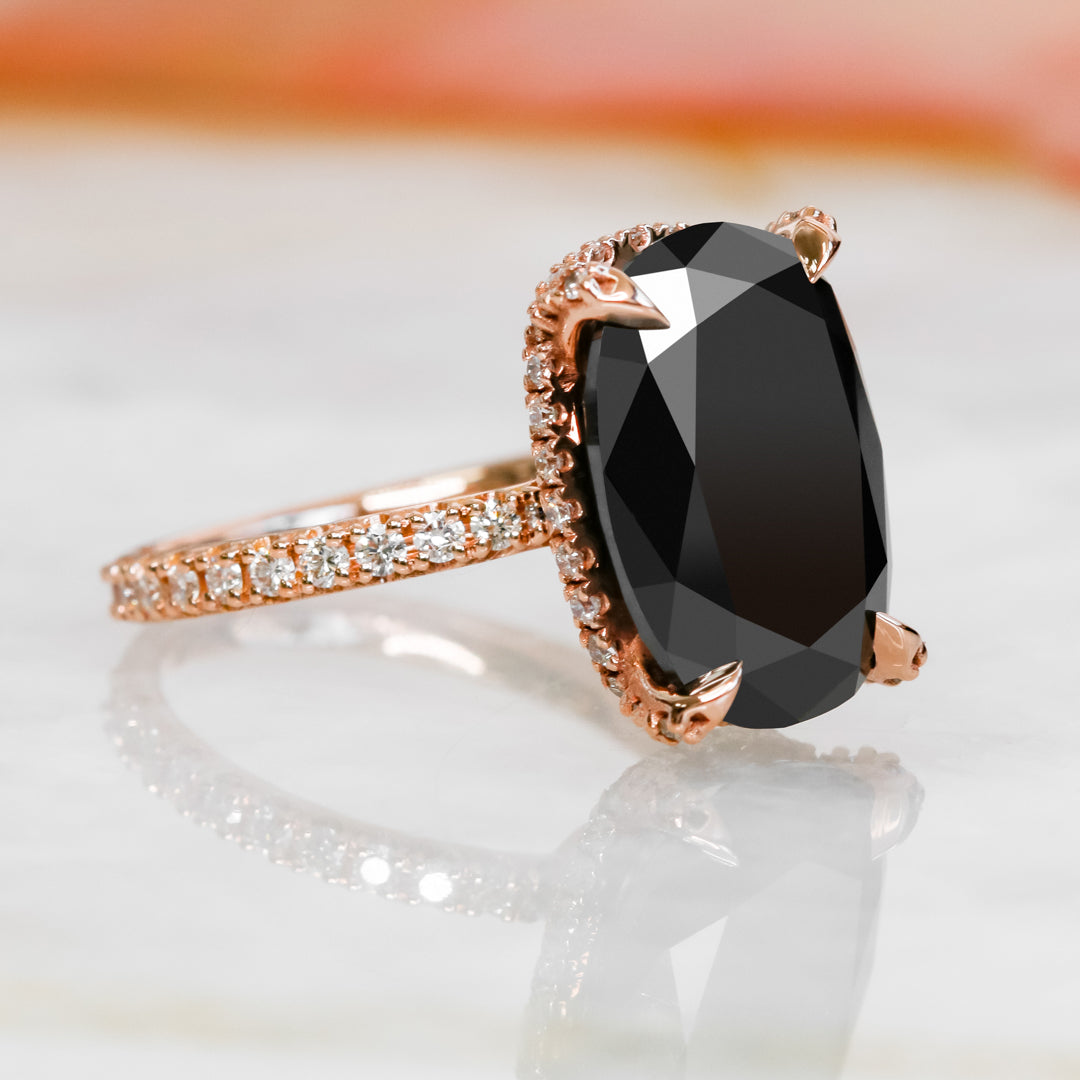 Black & White Natural Diamond Oval Cut Engagement Ring