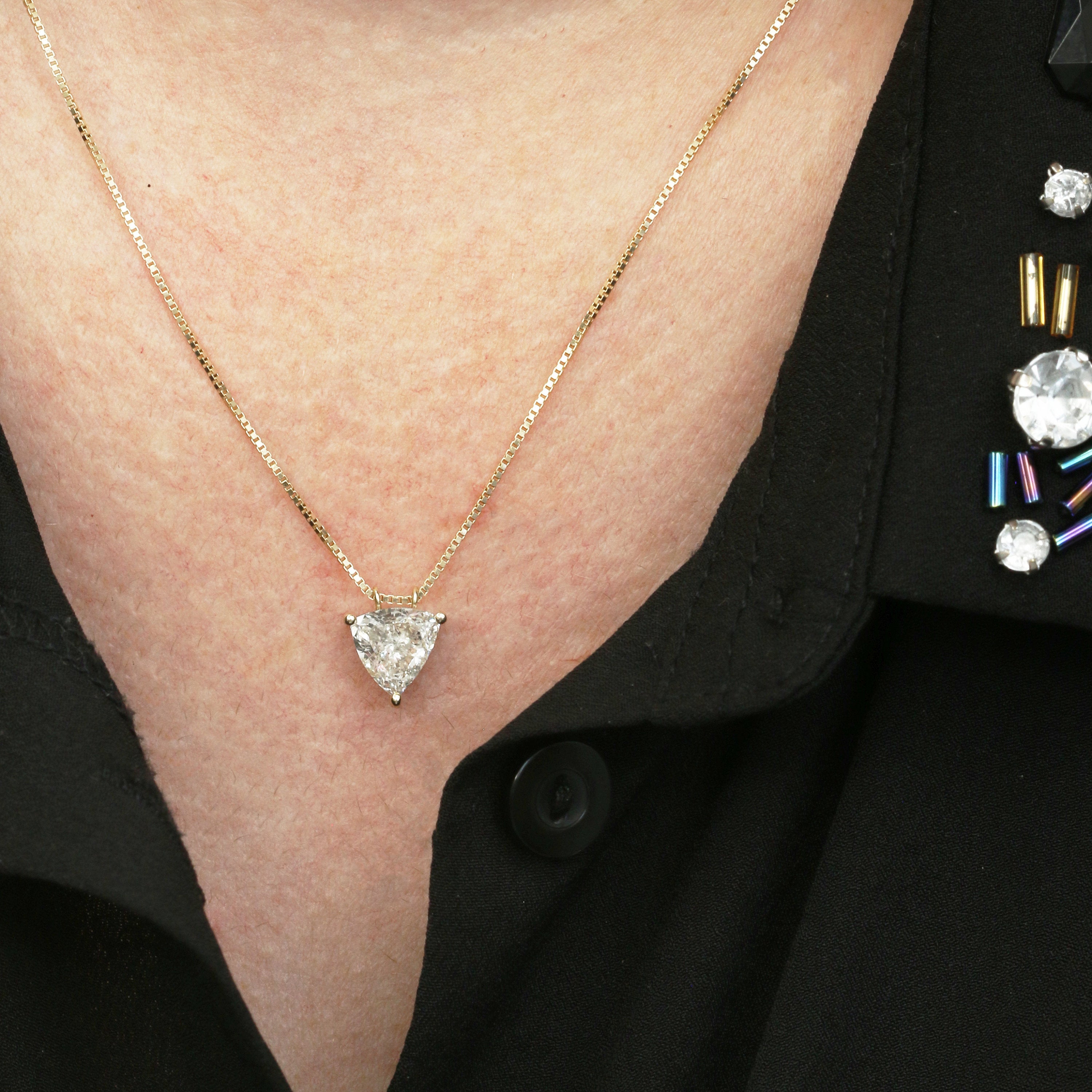 Natural Diamond Solitaire Pendant with a Yellow Gold Necklace