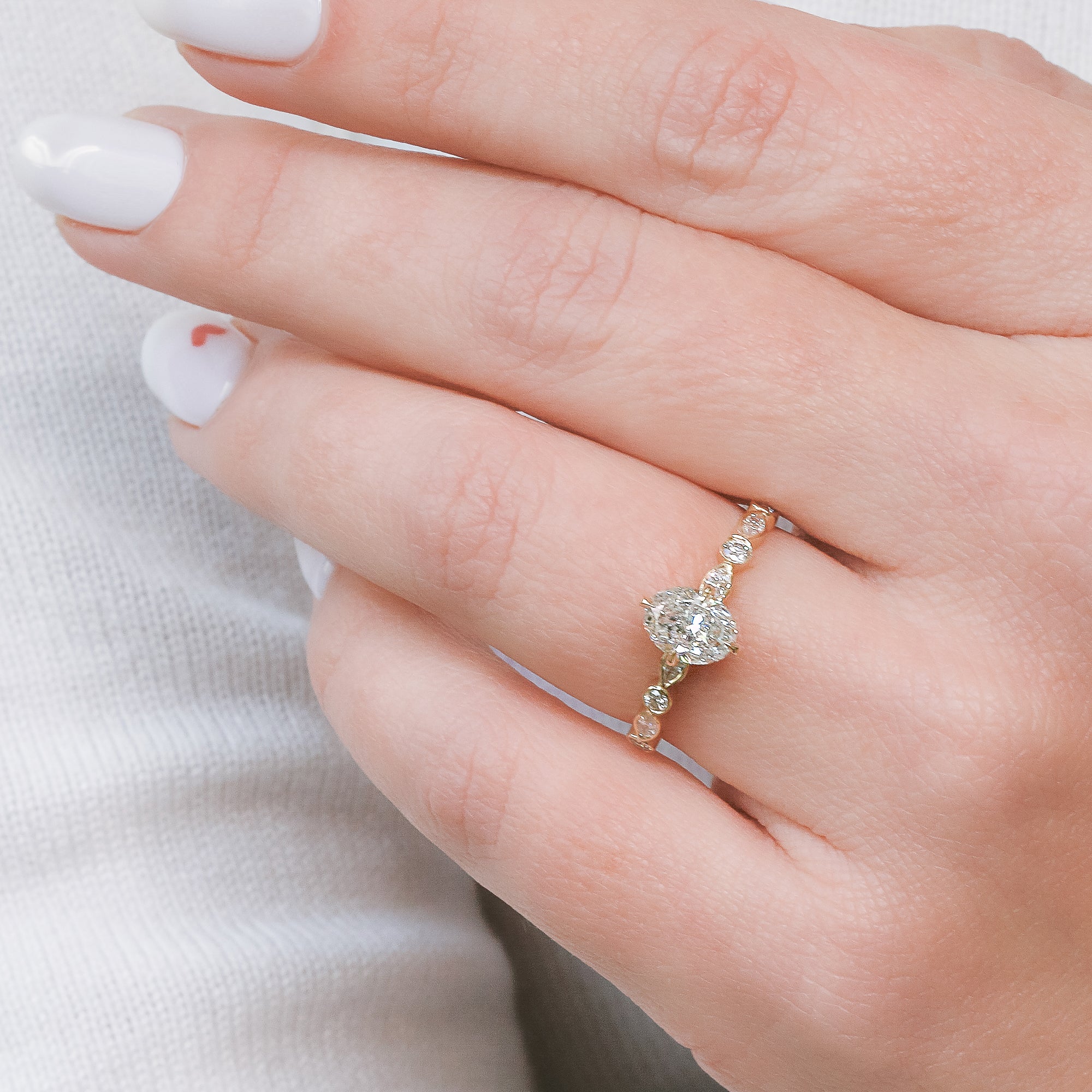 Hidden halo  Natural Oval  Diamond Engagement Ring