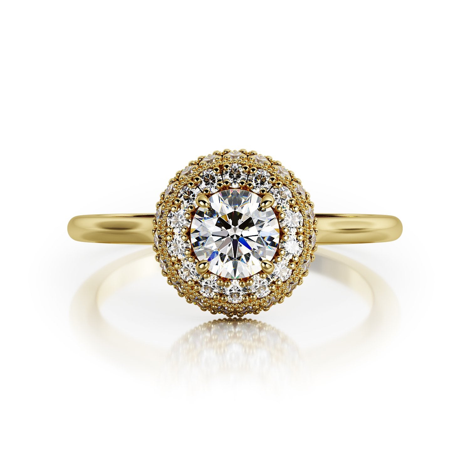 3-row halo Natural Round  Diamond Engagement Ring