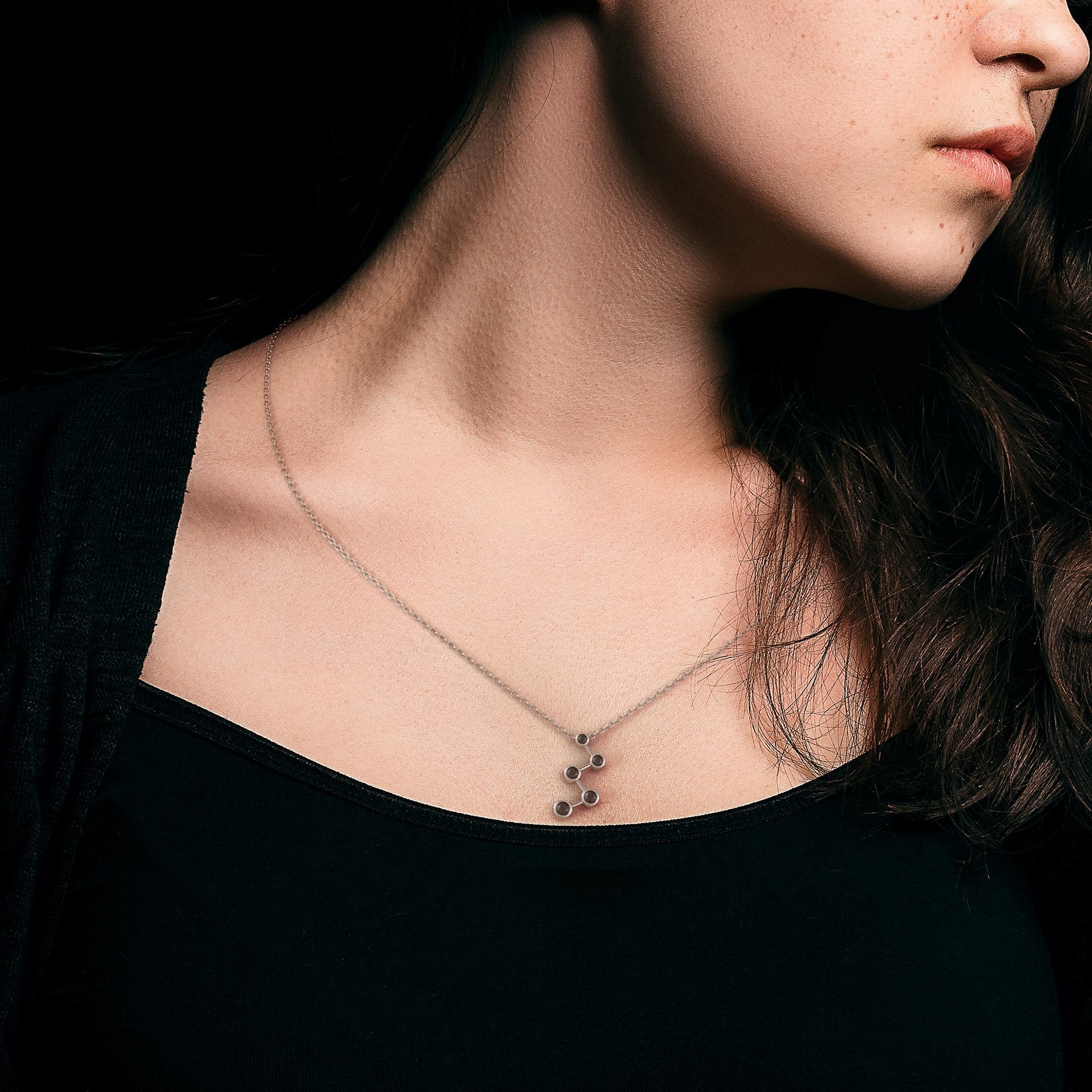 Molecule Natural Black Diamond Alternative Pendant with a White Necklace