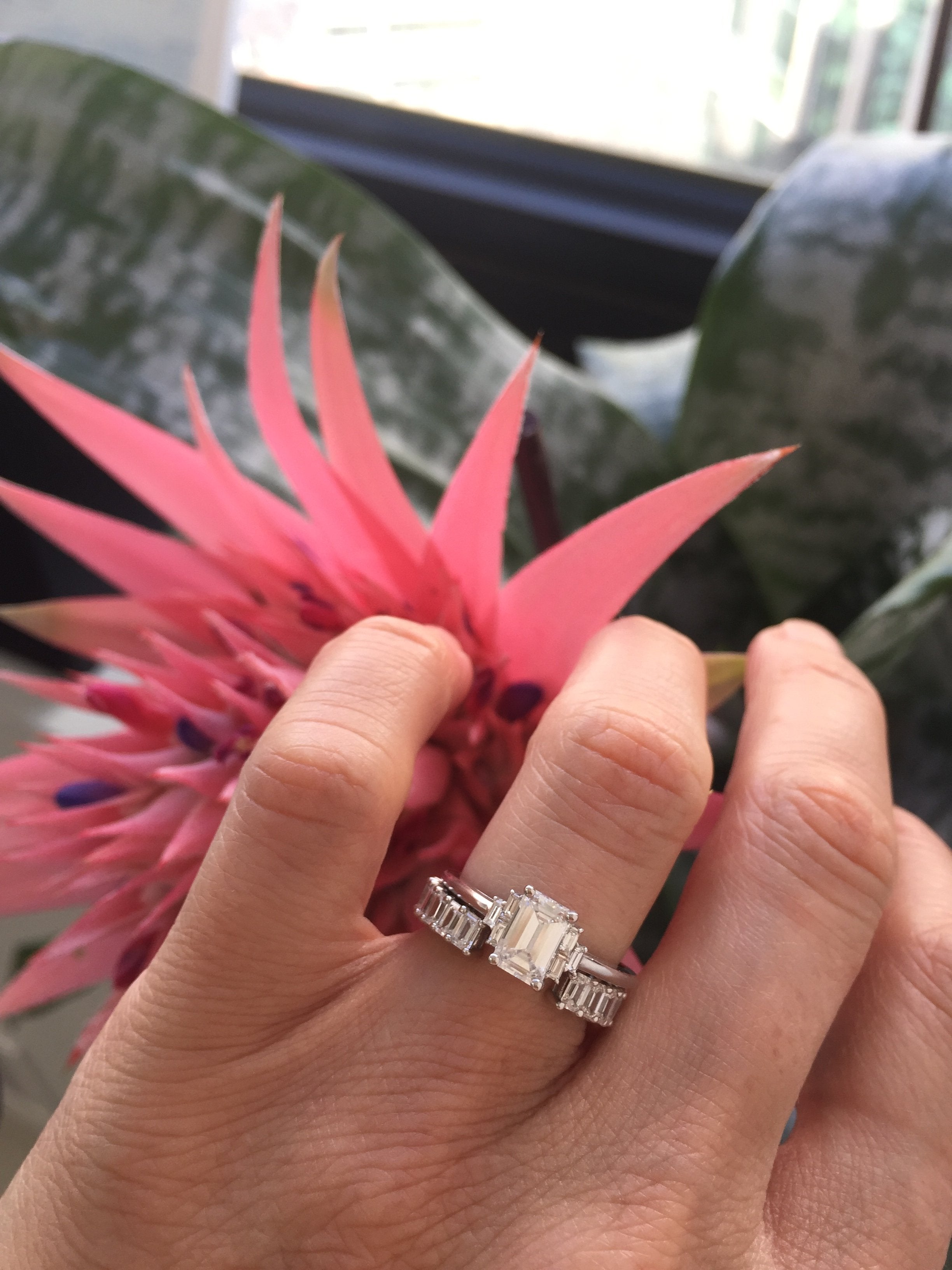 Natural Emerald Cut Open Diamond Wedding Band