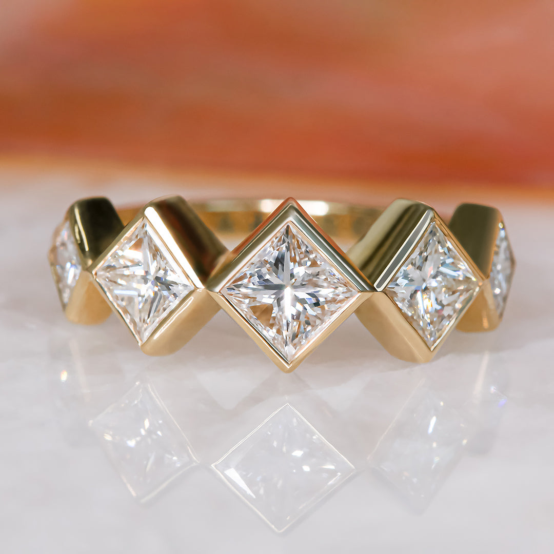 Slantse - 5-Stone Degraded Natural Princess Cut Diamond Engagement Ring