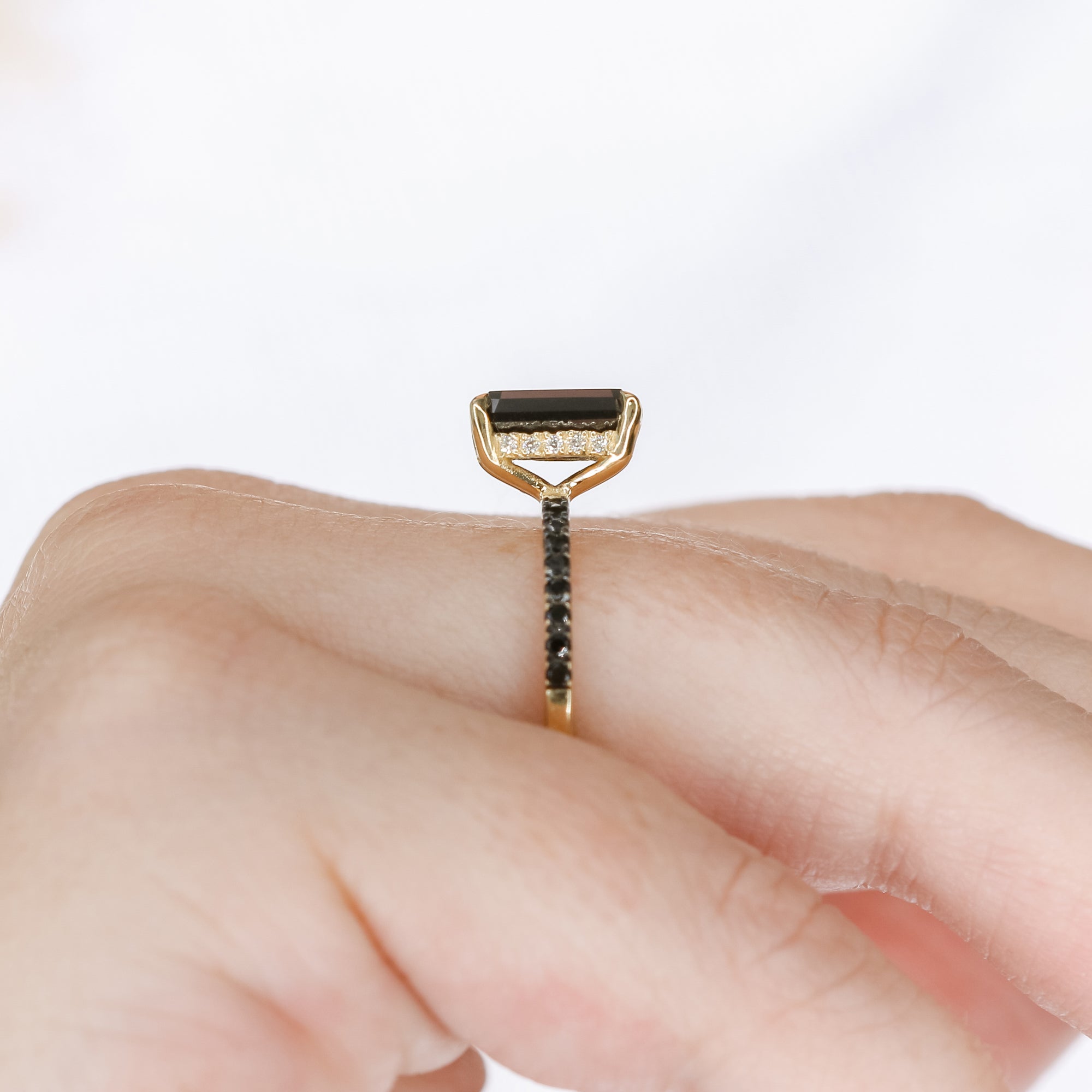 Unique Natural Black Diamond Emerald Engagement Ring