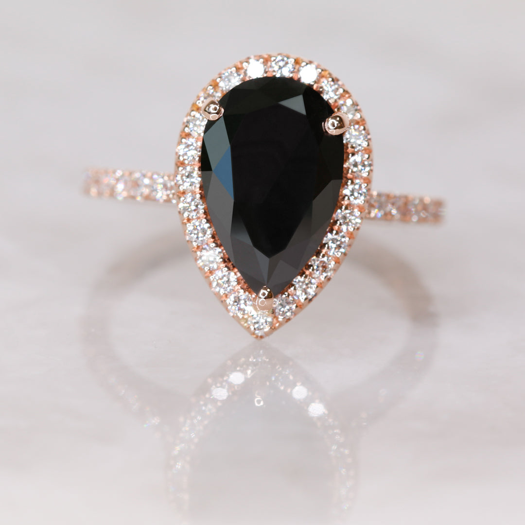 Black & White Natural Diamond Pear Cut Bridal Set in Rose Gold