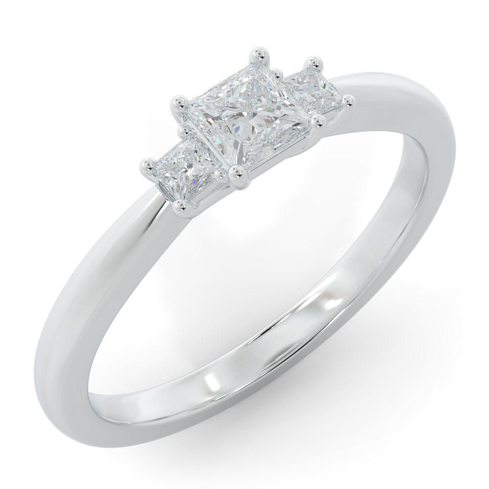 Three Stone Square Natural Princess  Diamond Engagement Ring in Yellow Gold