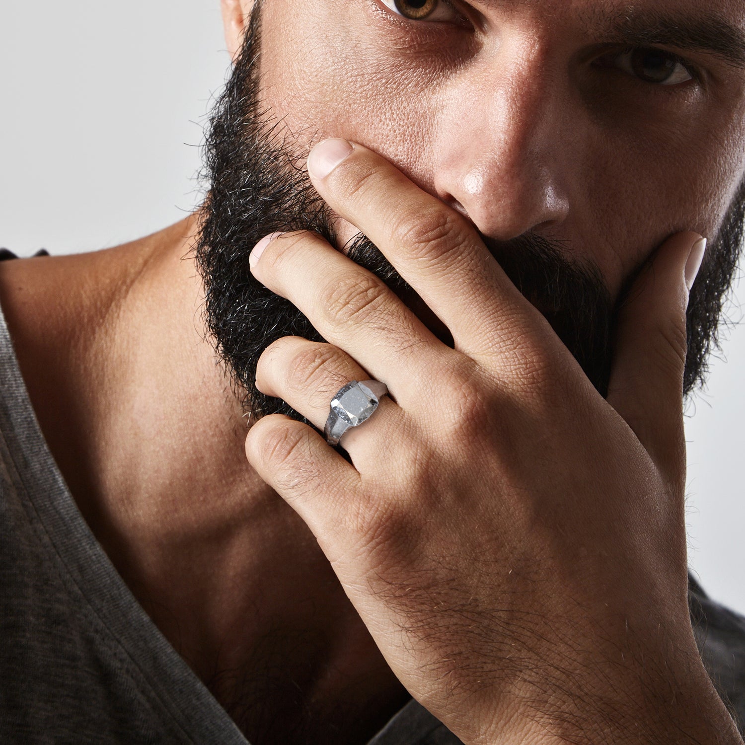 14K Diamond Shaped Signet Ring For Men