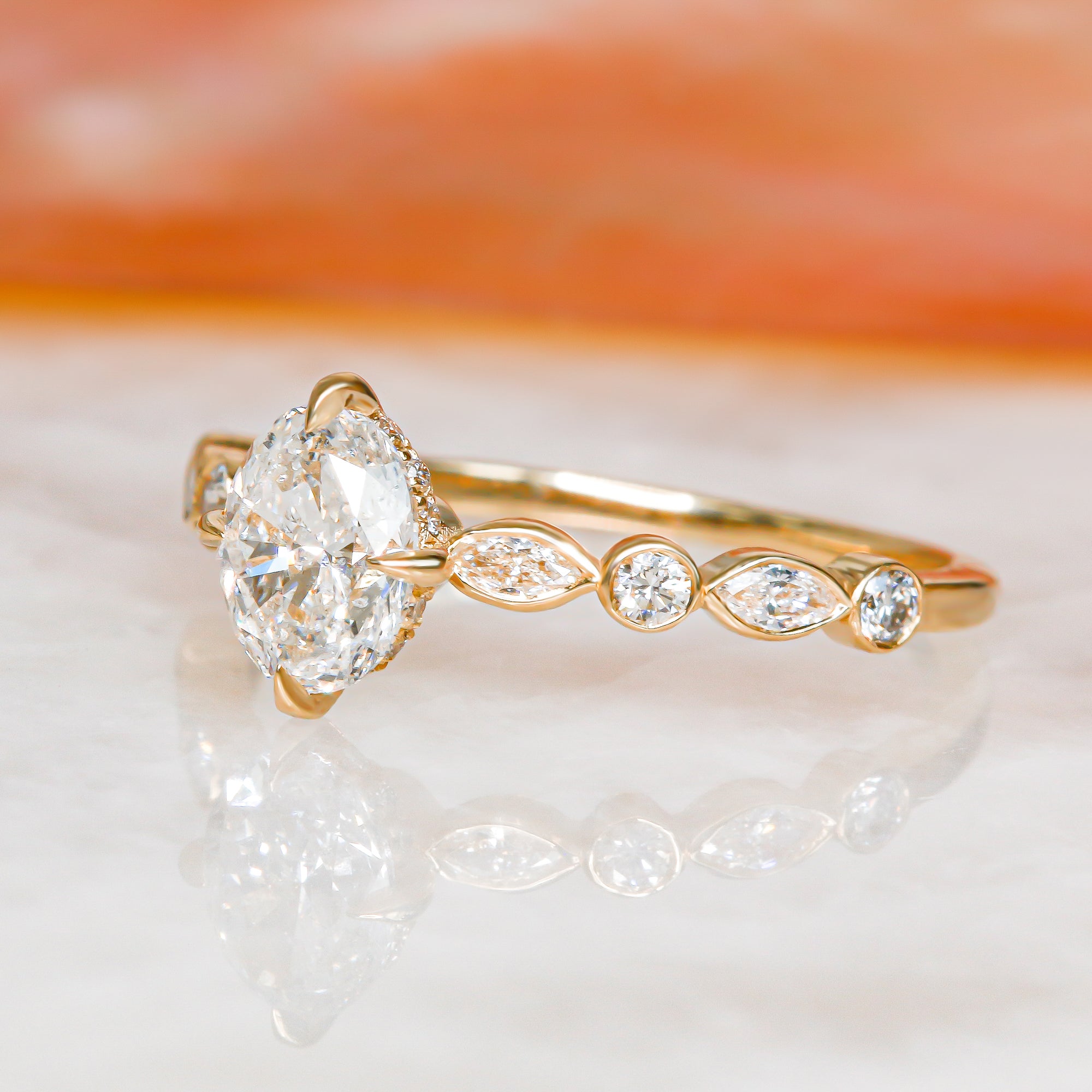 Hidden halo  Natural Oval  Diamond Engagement Ring