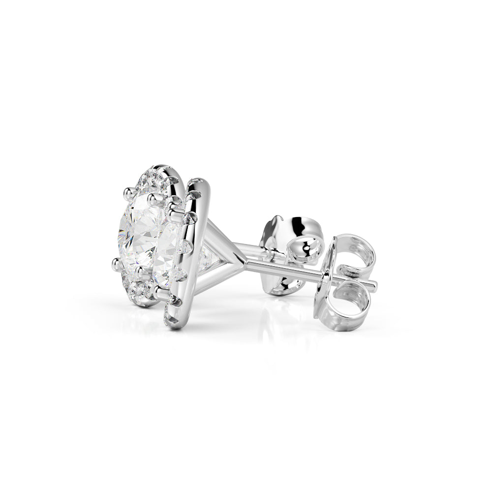 Amber Glow -Halo Earrings 2 Natural Diamonds in White Gold