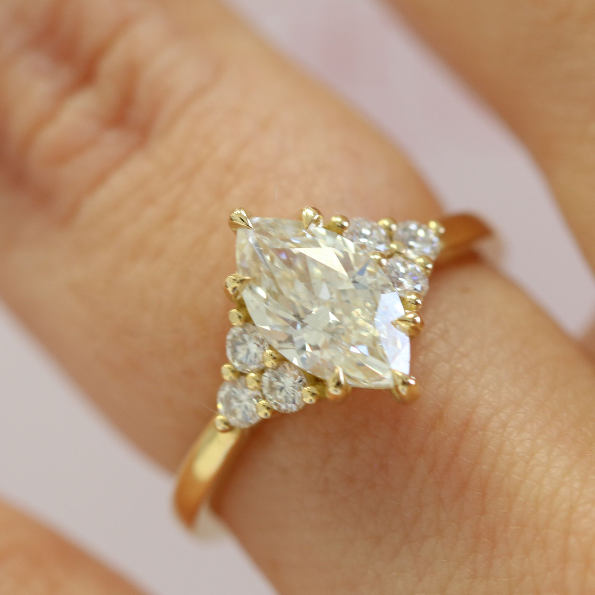 Plain Band Natural Marquise  Diamond Engagement Ring