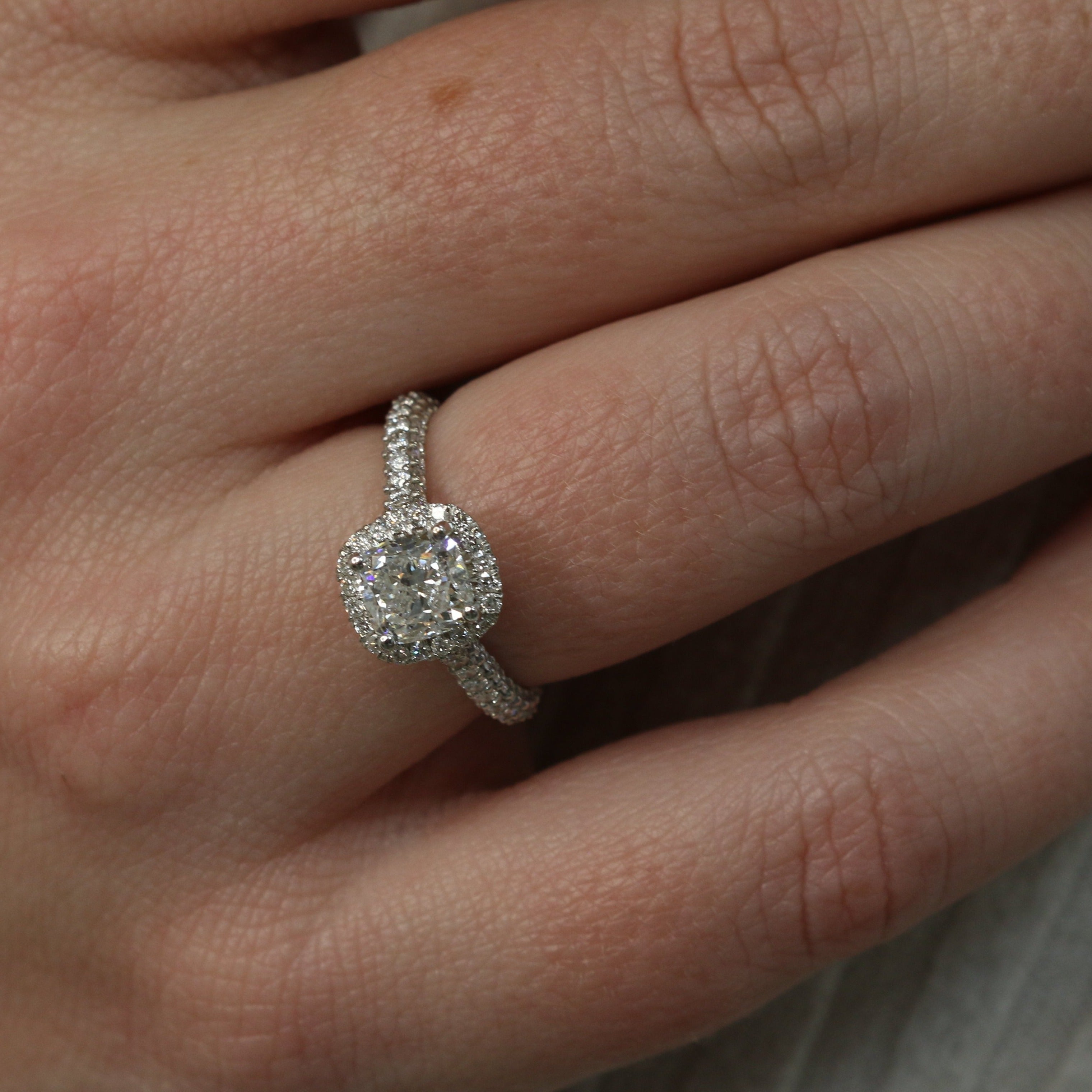 3-Rows Cathedral Natural Cushion Diamond Engagement Ring
