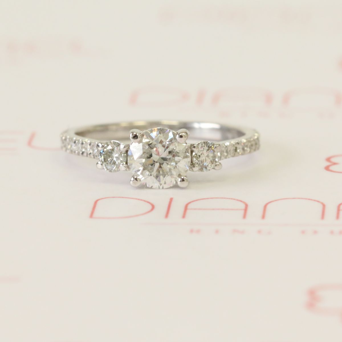Three Stone Natural Round Diamond Engagement Ring