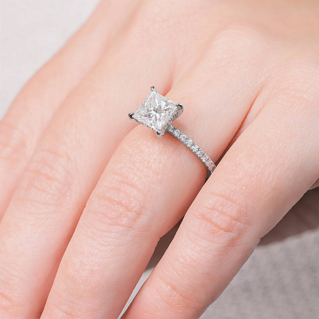Hidden Halo Natural Princess  Diamond Engagement Ring