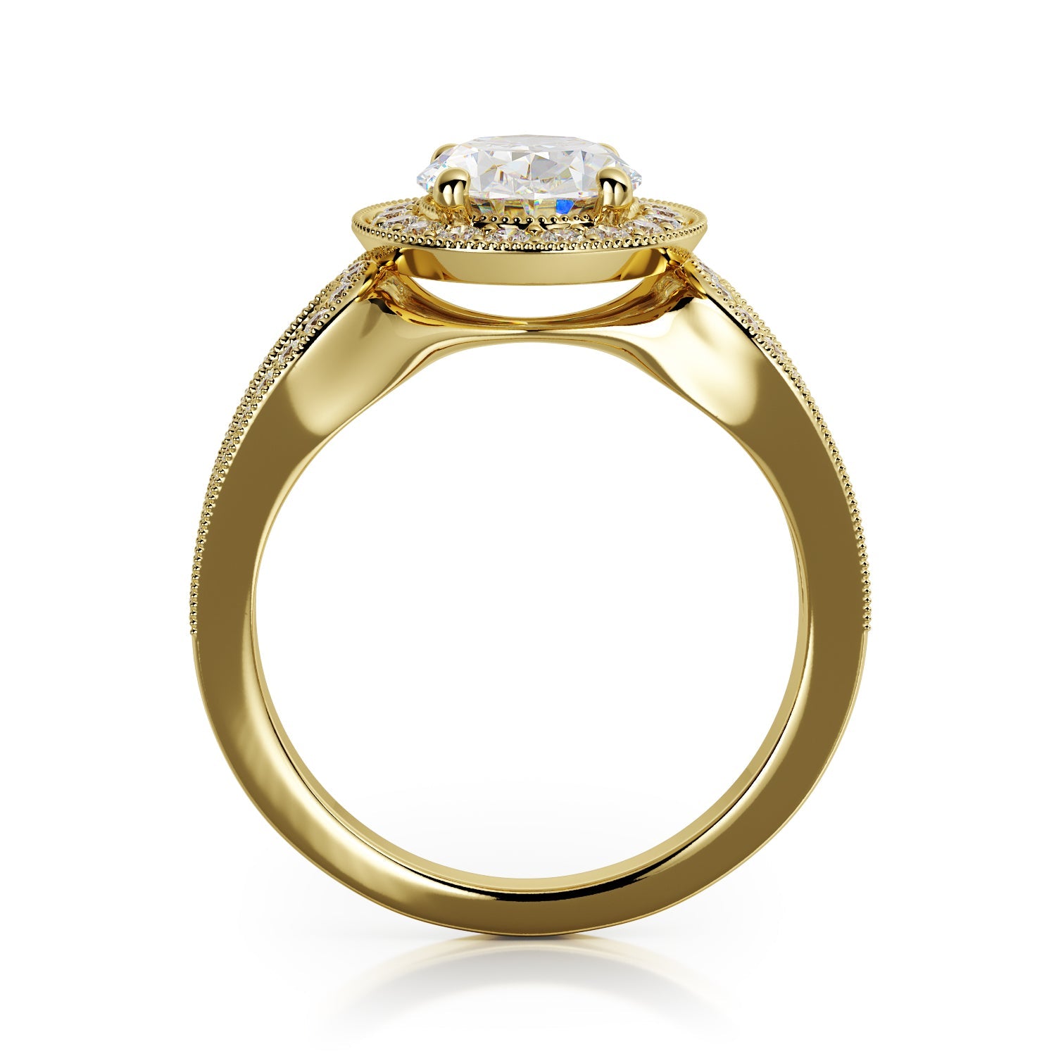 Art Deco Split Shank Natural Oval  Diamond Engagement Ring