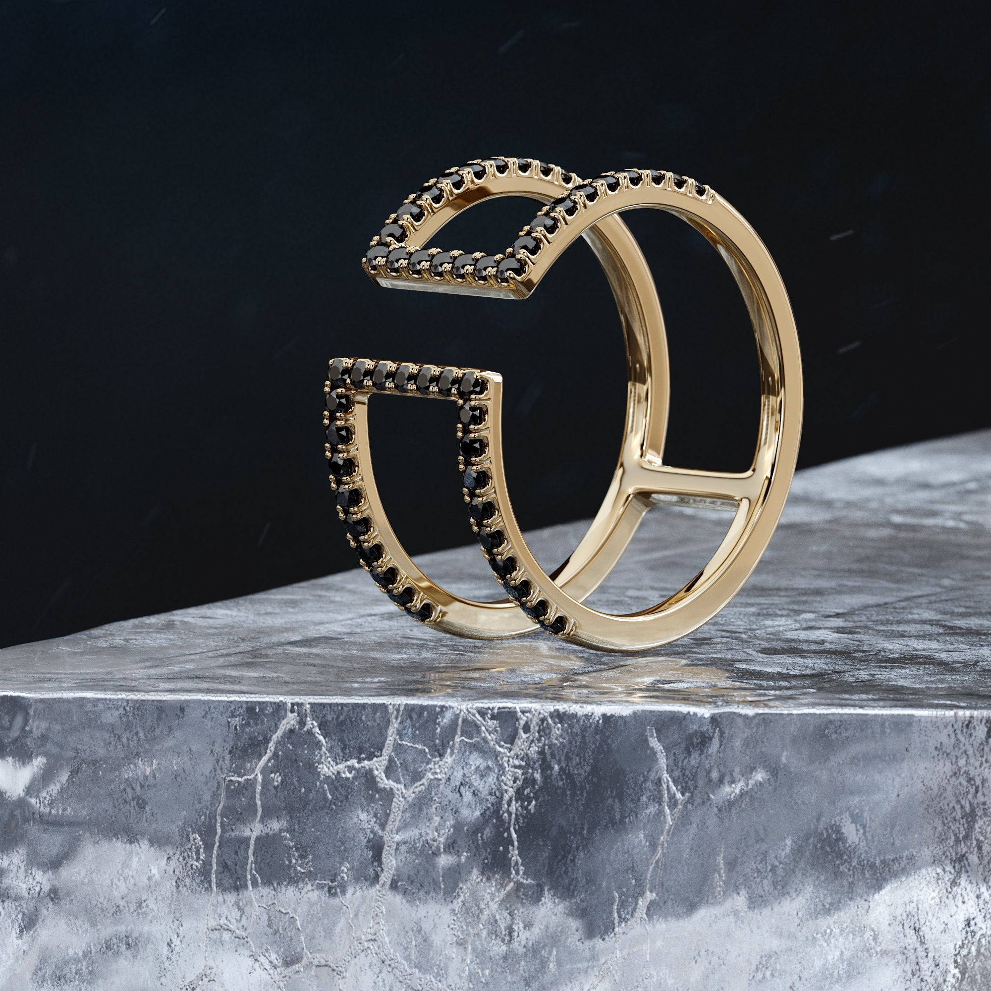 Bug - Unique Wedding Ring with Round Cut Natural Black Diamonds