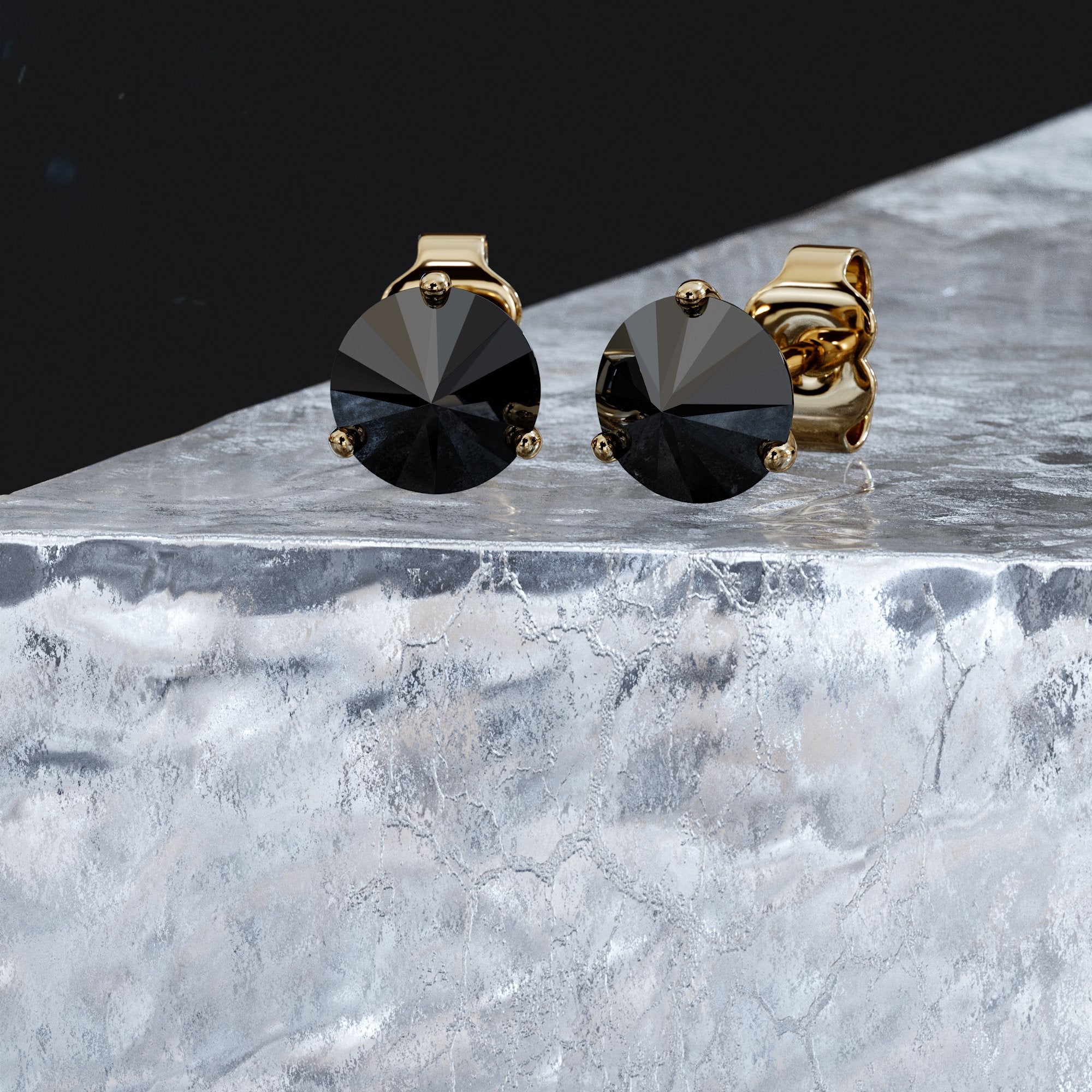 Spikey Natural Black Diamonds Invereted Stud Earrings
