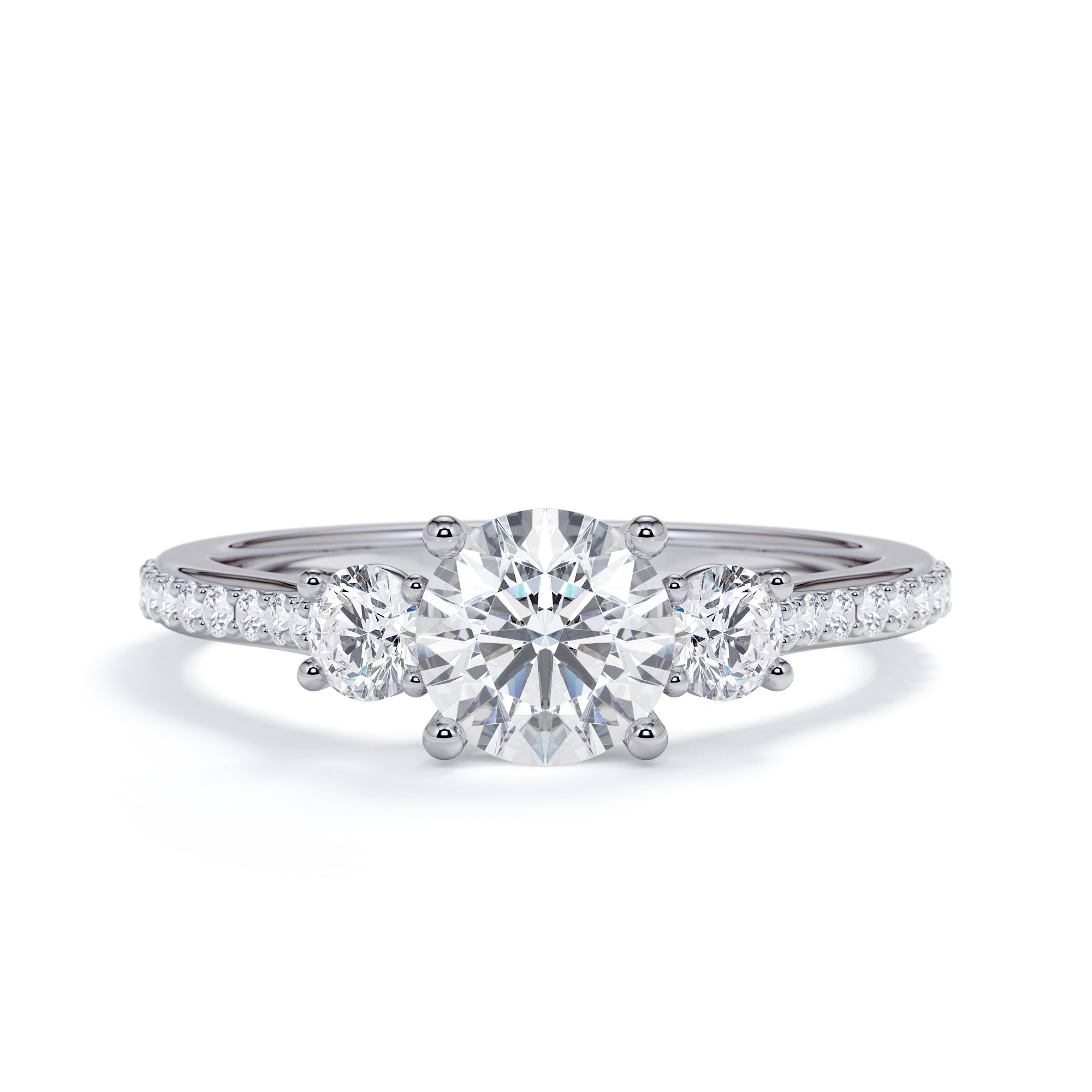 Three Stone Natural Round Diamond Engagement Ring