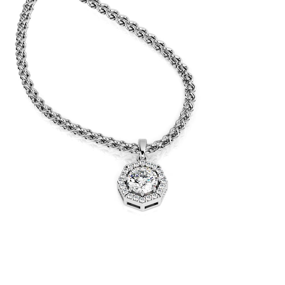 Octagon Natural Diamond Halo Pendant with a White Necklace