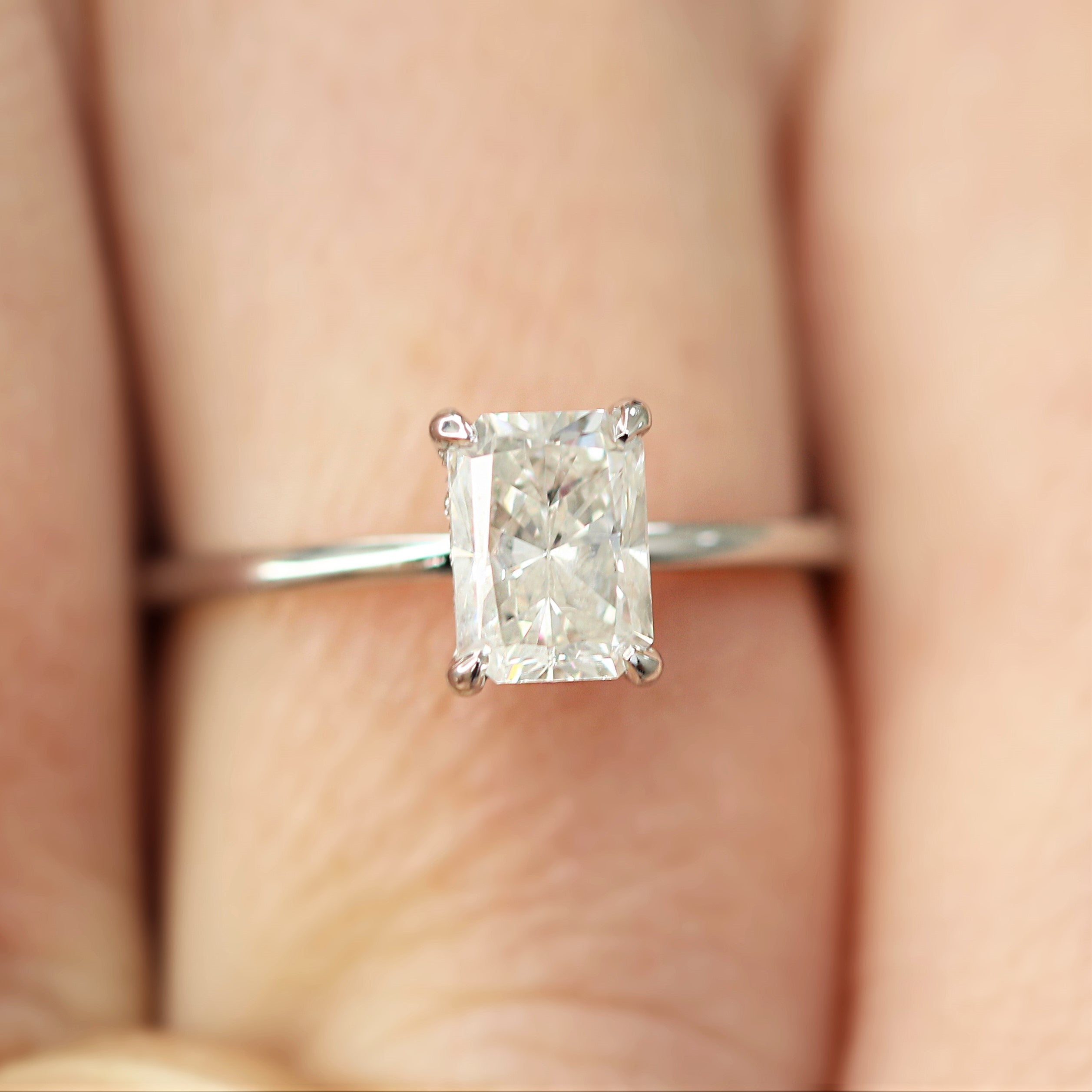 Hidden Halo Natural Radiant  Diamond Engagement Ring
