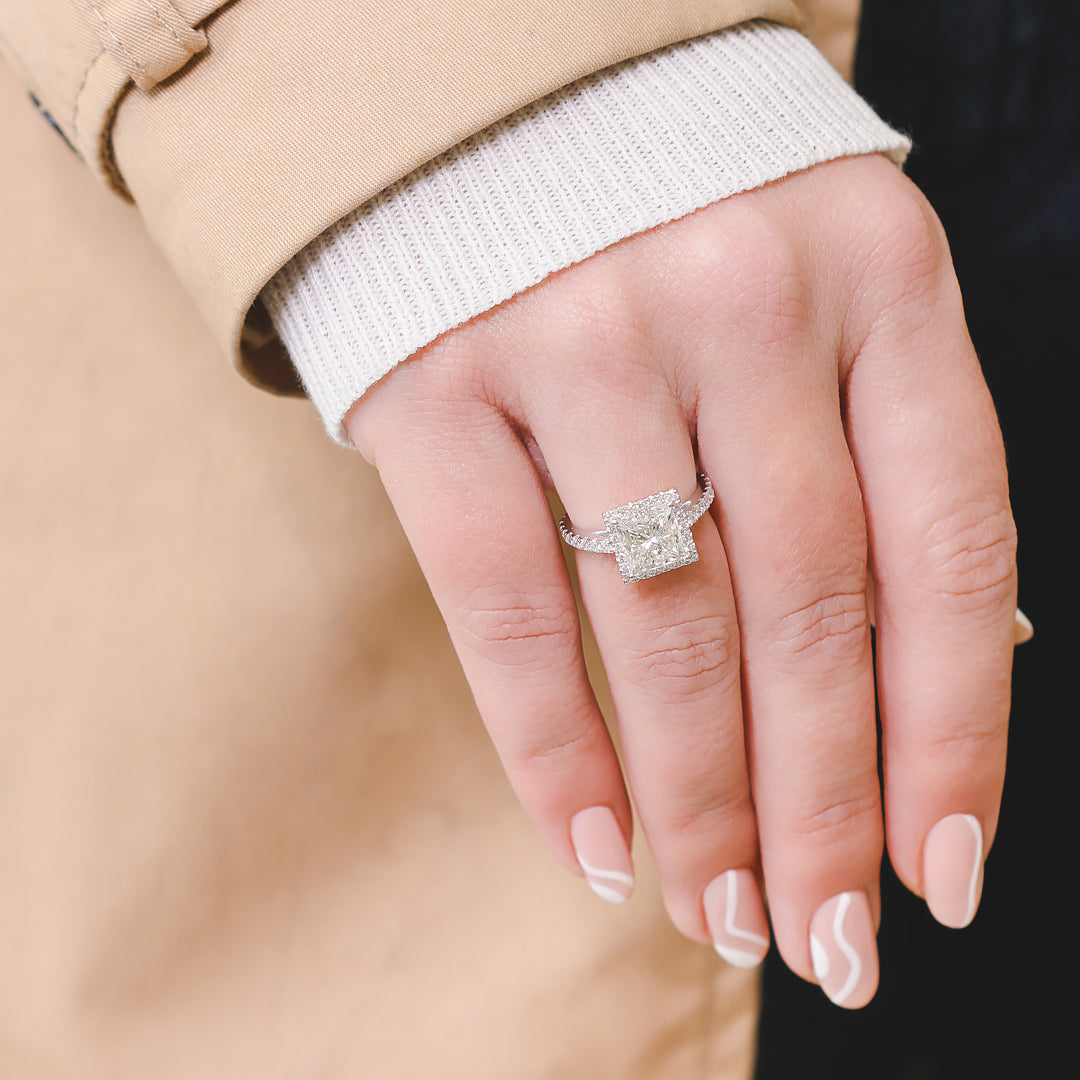 Square Natural Princess Cut  Diamond Engagement Ring