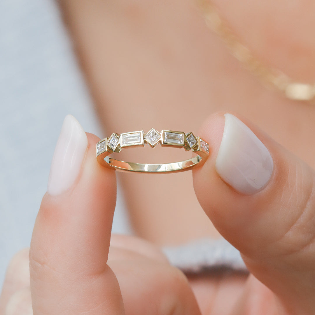 Keren - Art Deco Bezel Natural Baguettes cut Diamond Wedding Band