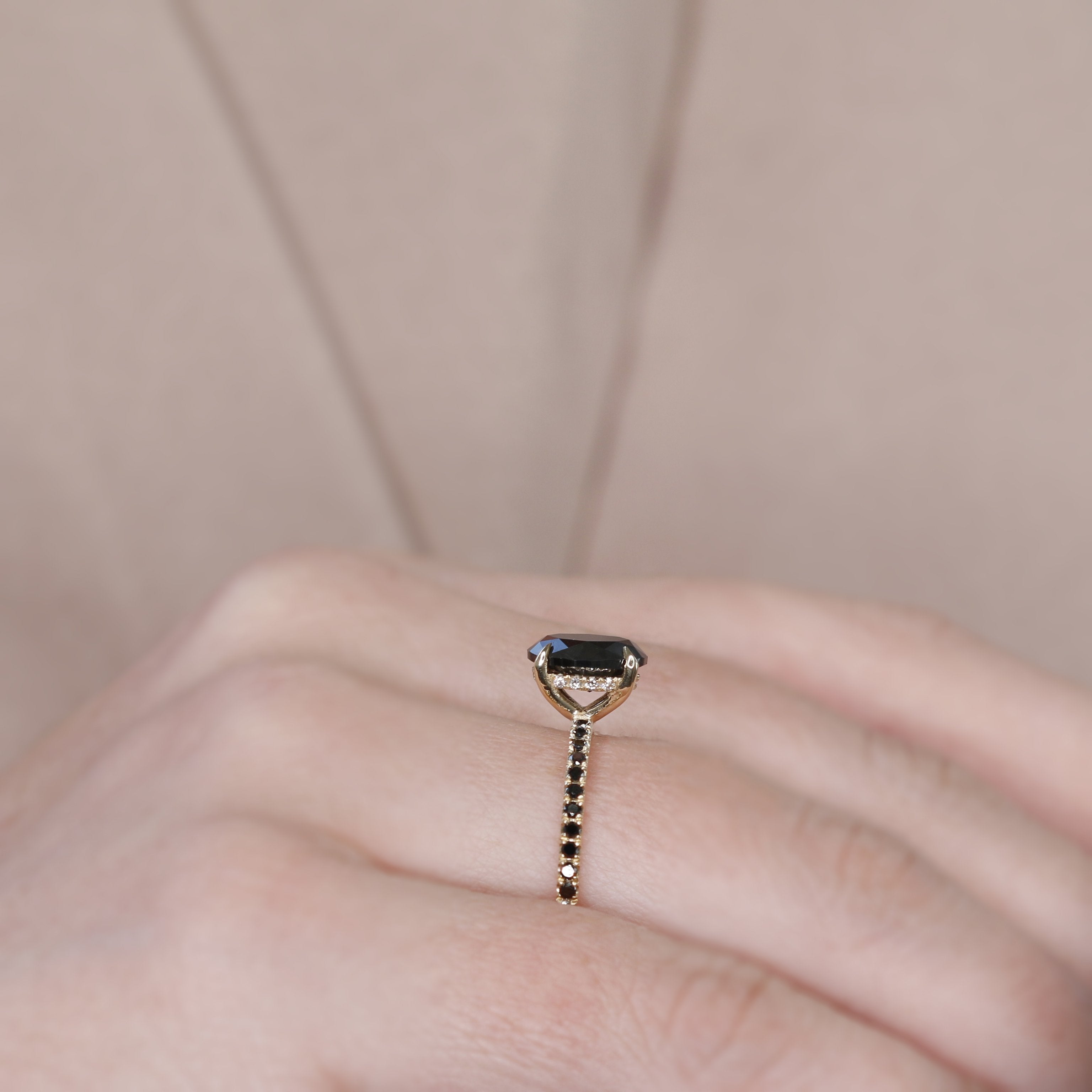 Unique Natural Black Diamond Oval Engagement Ring