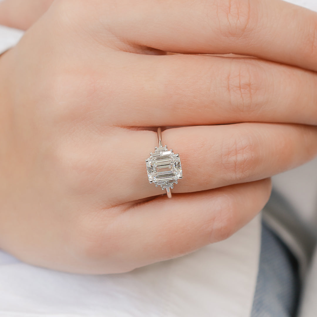 3.31 Carats Natural Emerald Cut Unique Diamond Engagement Ring