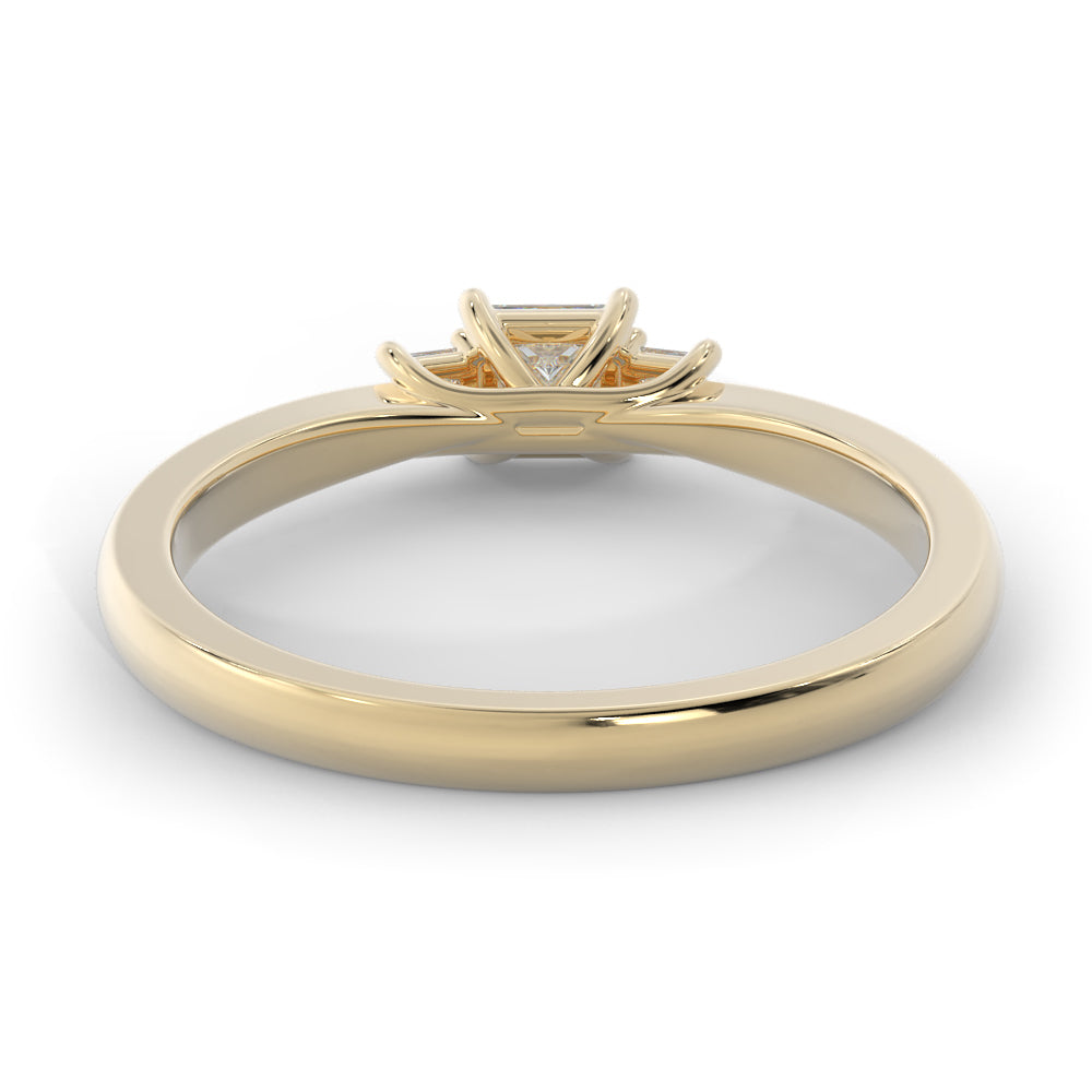 Three Stone Square Natural Princess  Diamond Engagement Ring in Yellow Gold