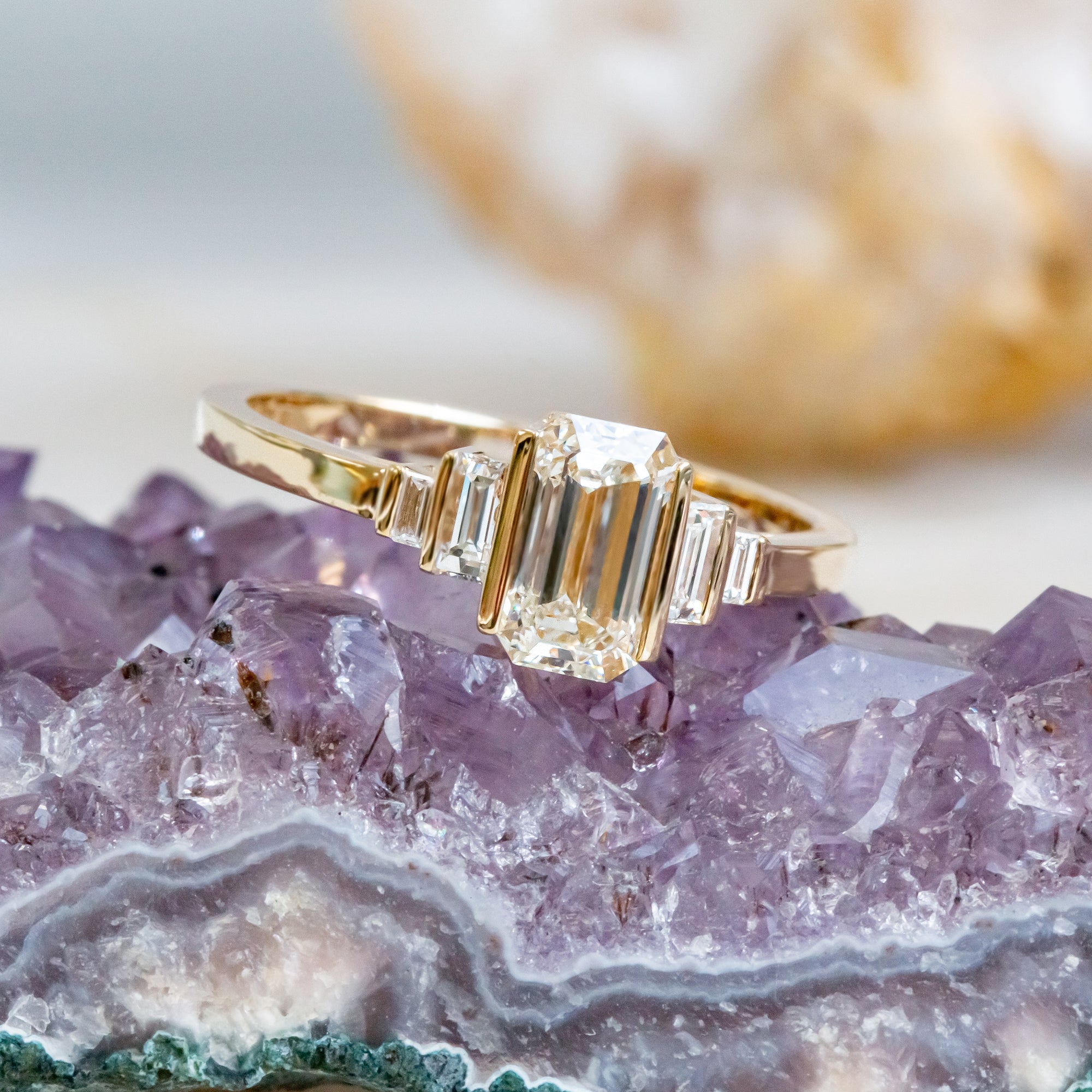 Art Deco Vintage Natural Emerald Cut Diamond Engagement Ring