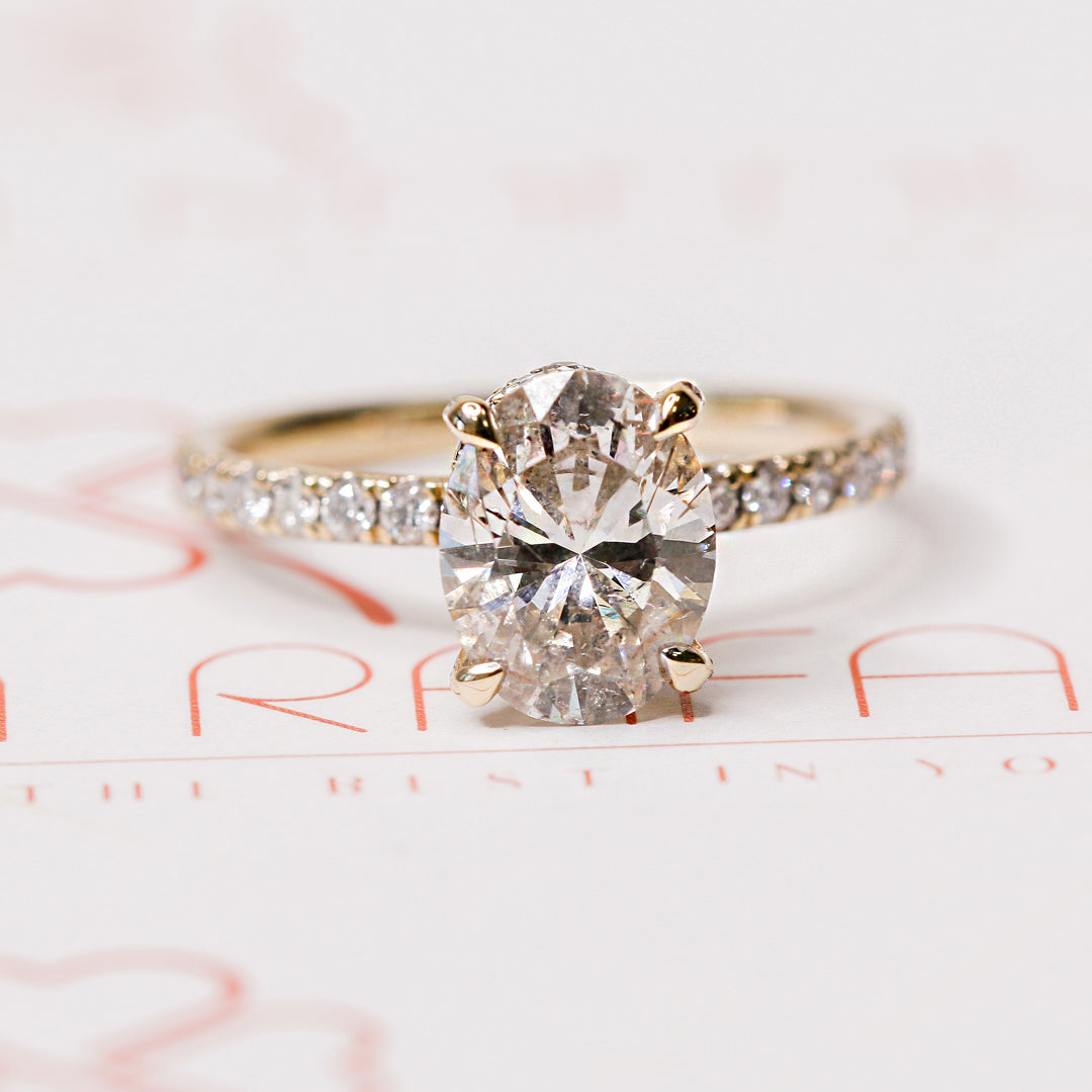 Hidden Halo Natural Oval Cut Diamond Engagement Ring
