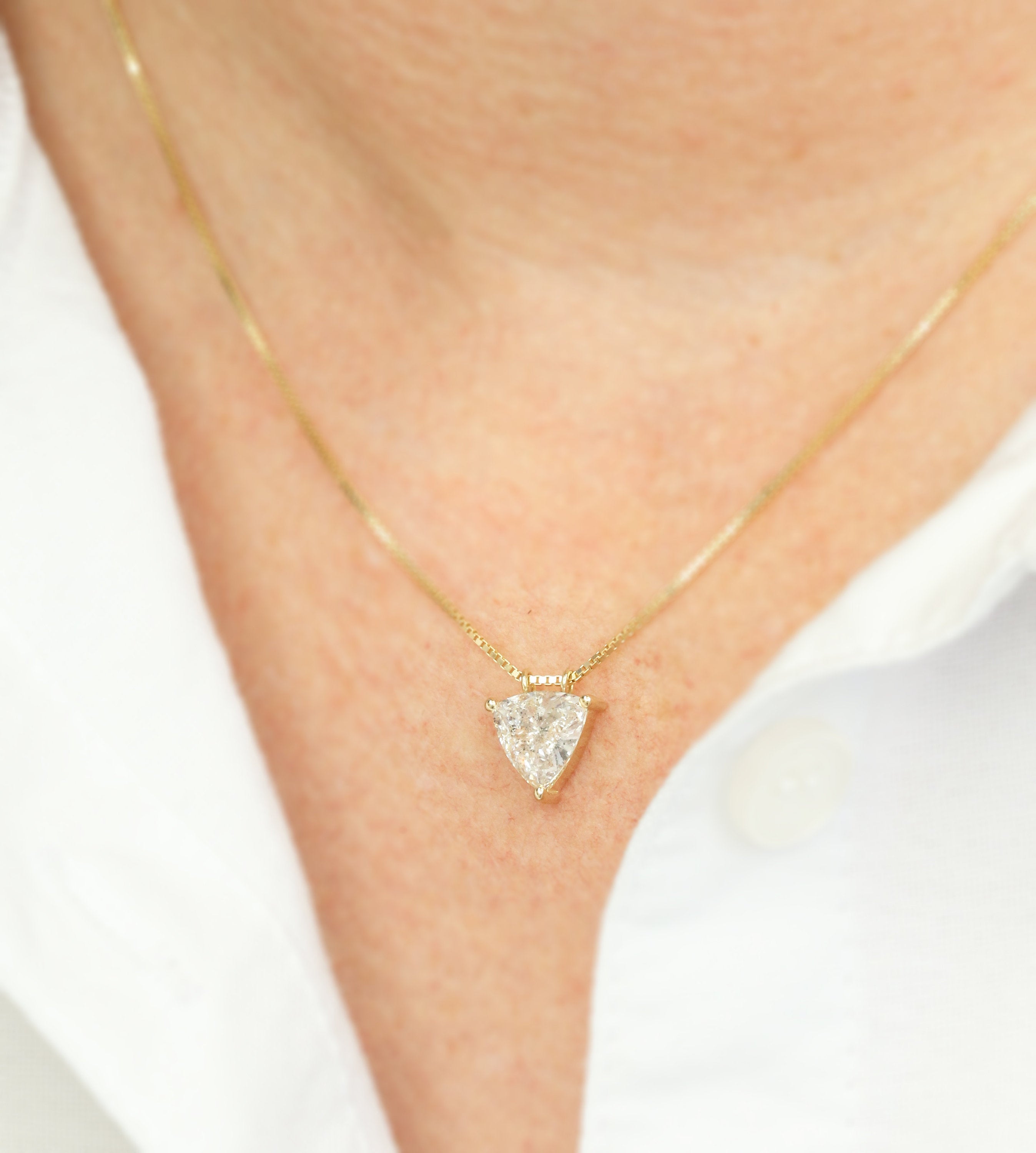 Natural Diamond Solitaire Pendant with a Yellow Gold Necklace