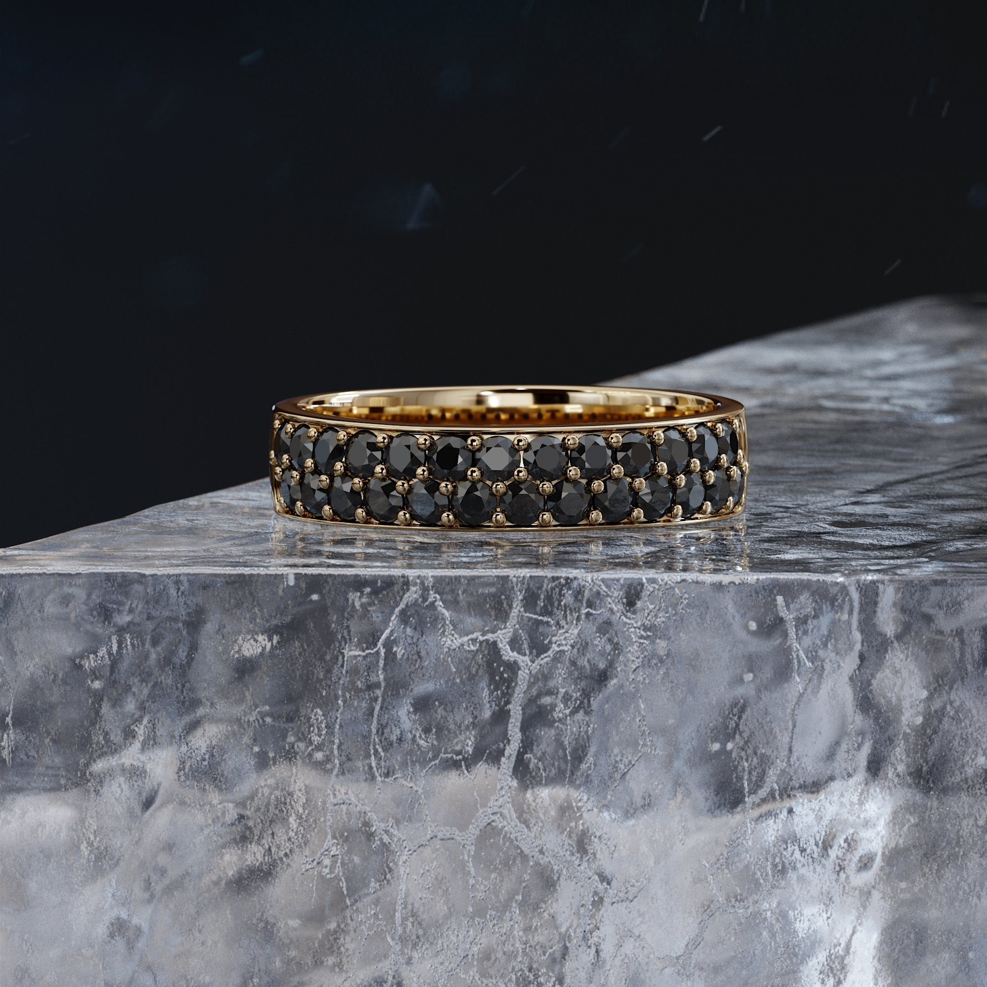 Two Row Natural Black Diamond Band