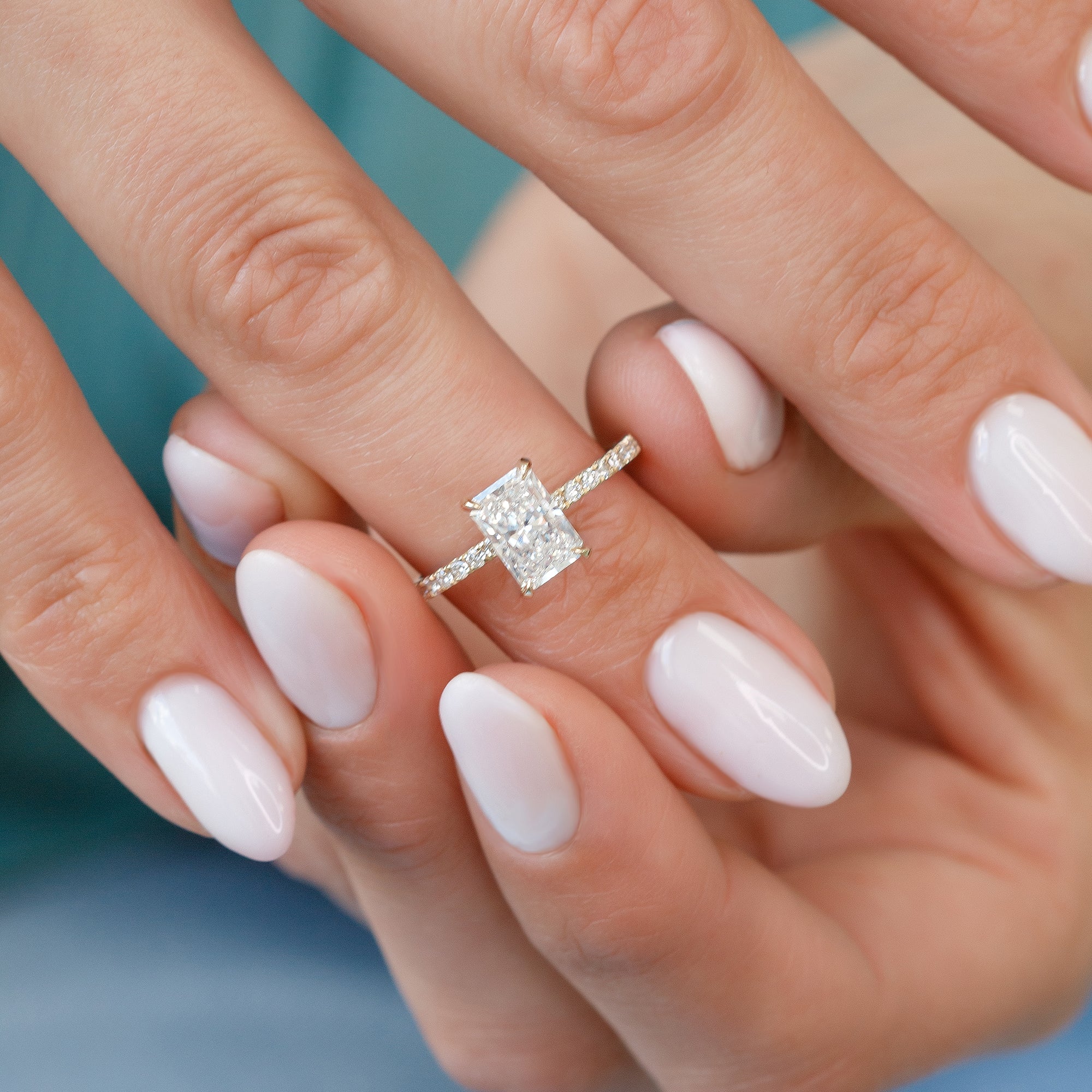 Hidden Halo Natural Radiant  Diamond Engagement Ring Yellow Gold