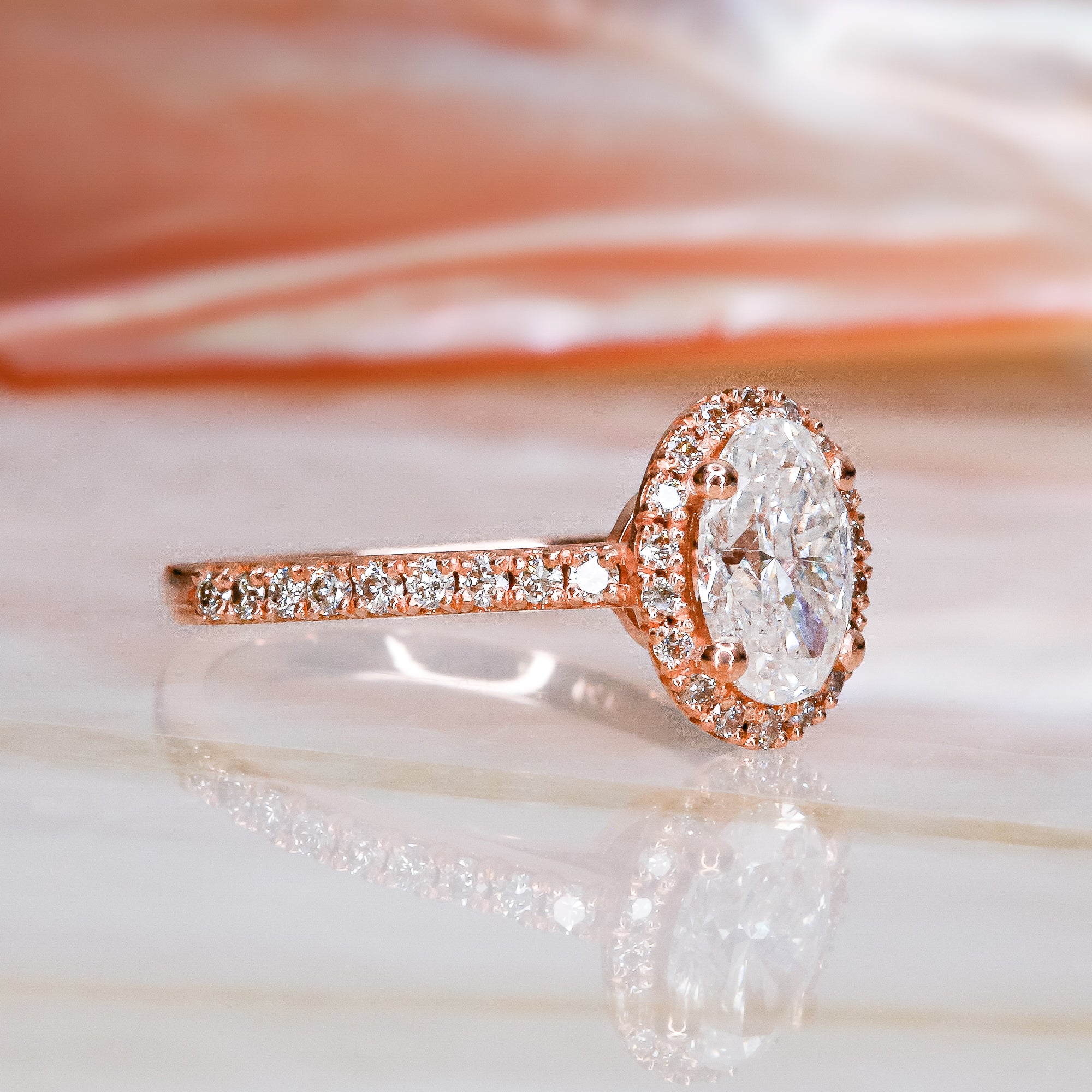 Halo Natural Oval Cut Diamond Engagement Ring