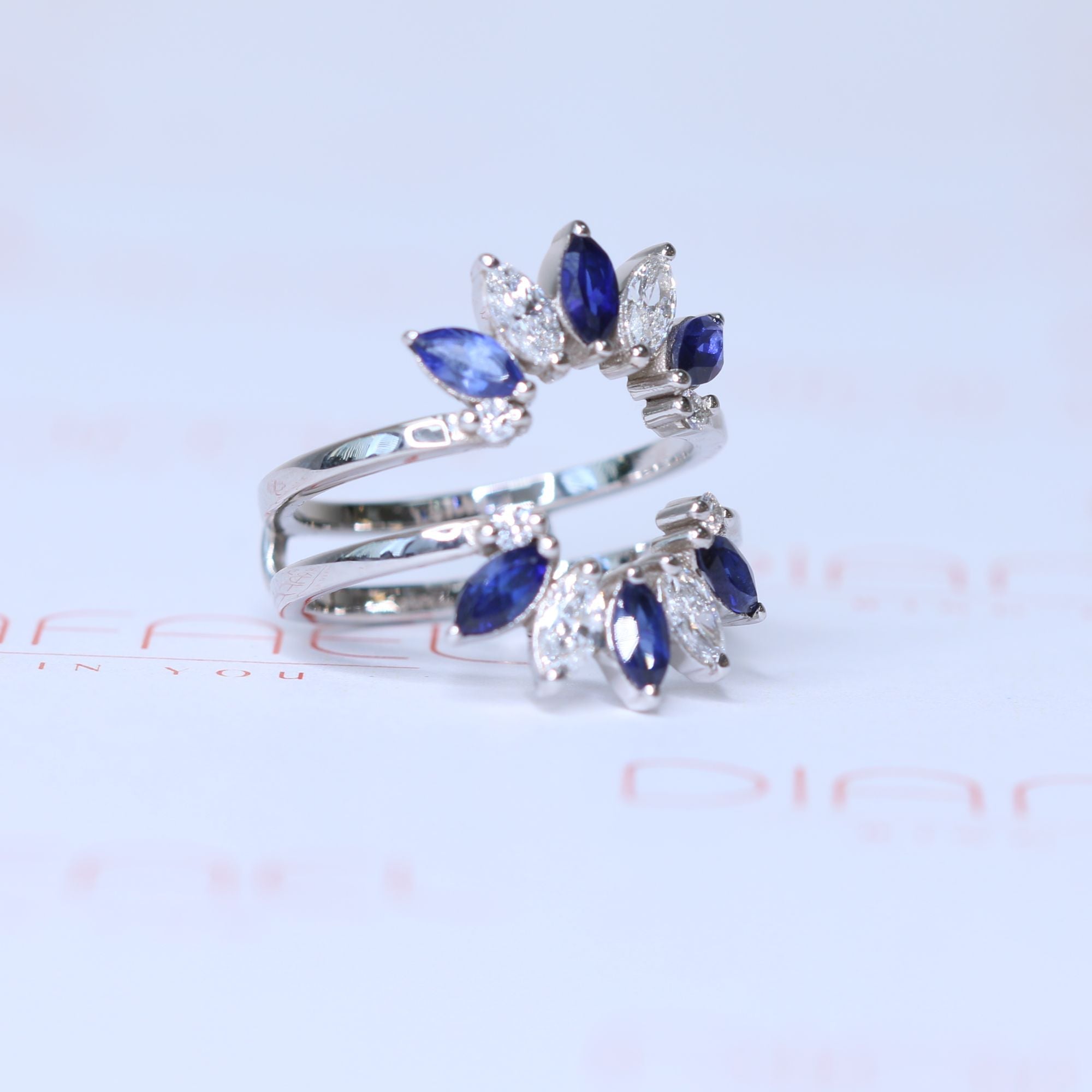 Flower Natural Marquise cut Diamond & Sapphire Wedding Band