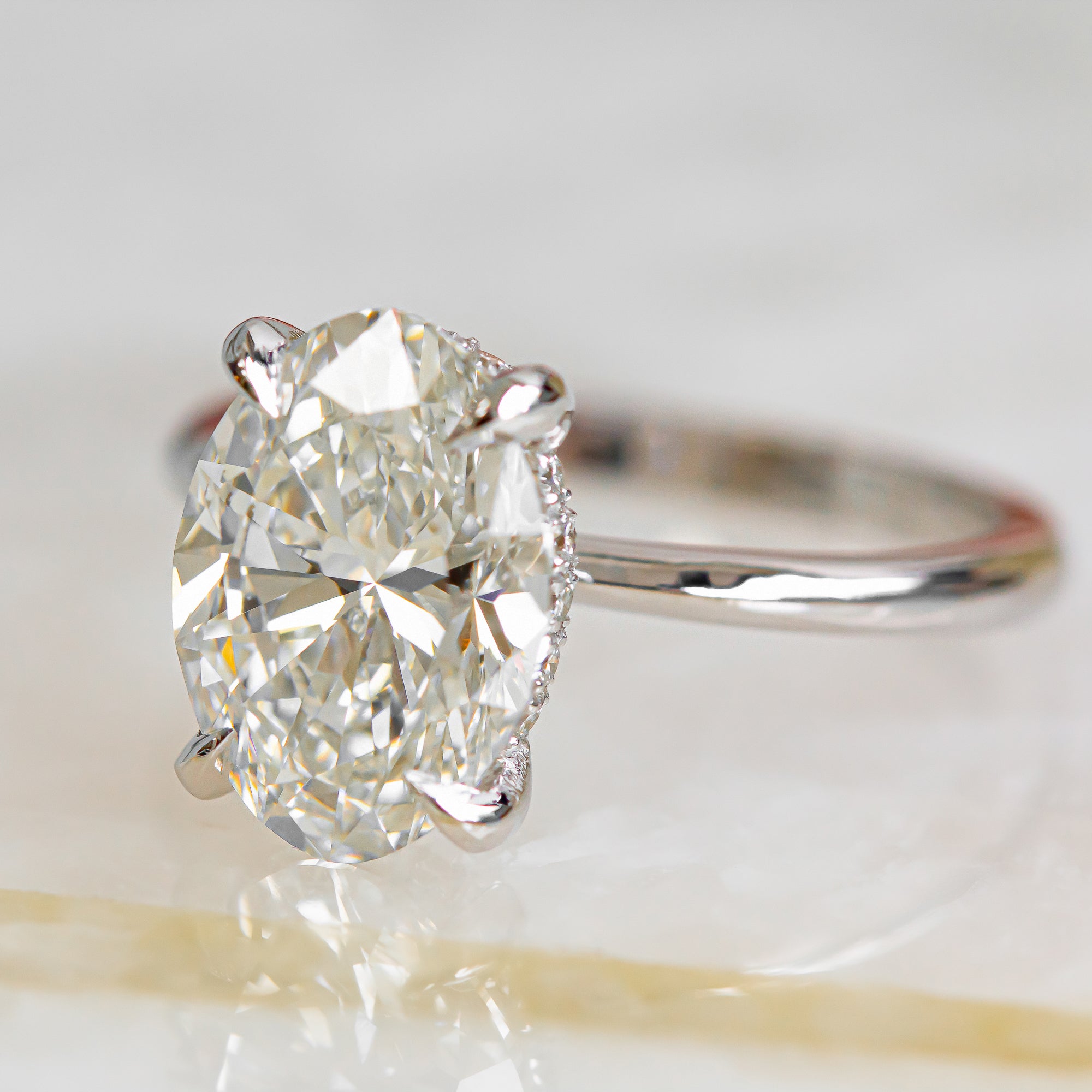 3 Carat Claw Prongs Natural Oval  Diamond Engagement Ring