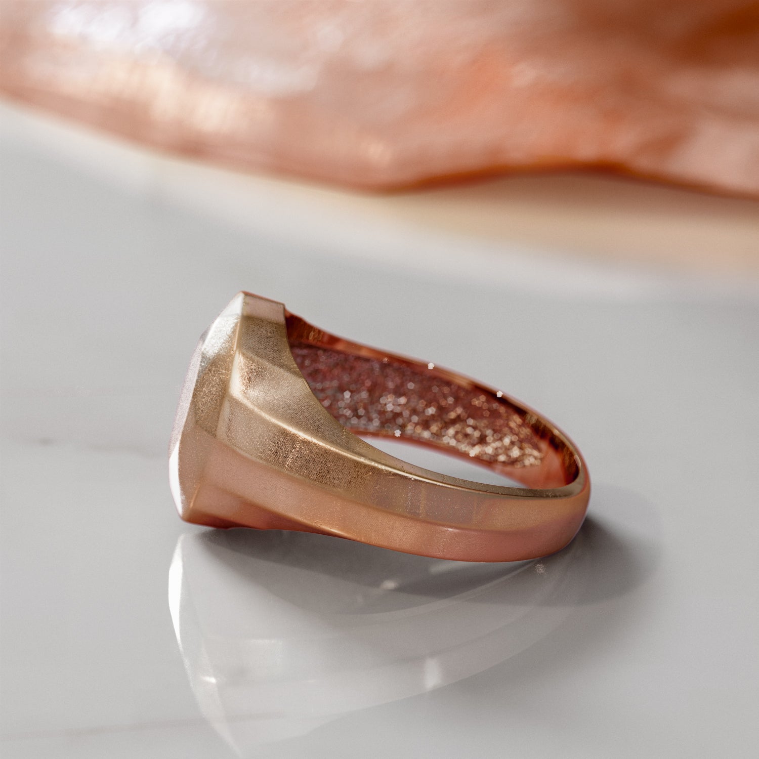14K Diamond Shaped Signet Ring For Men