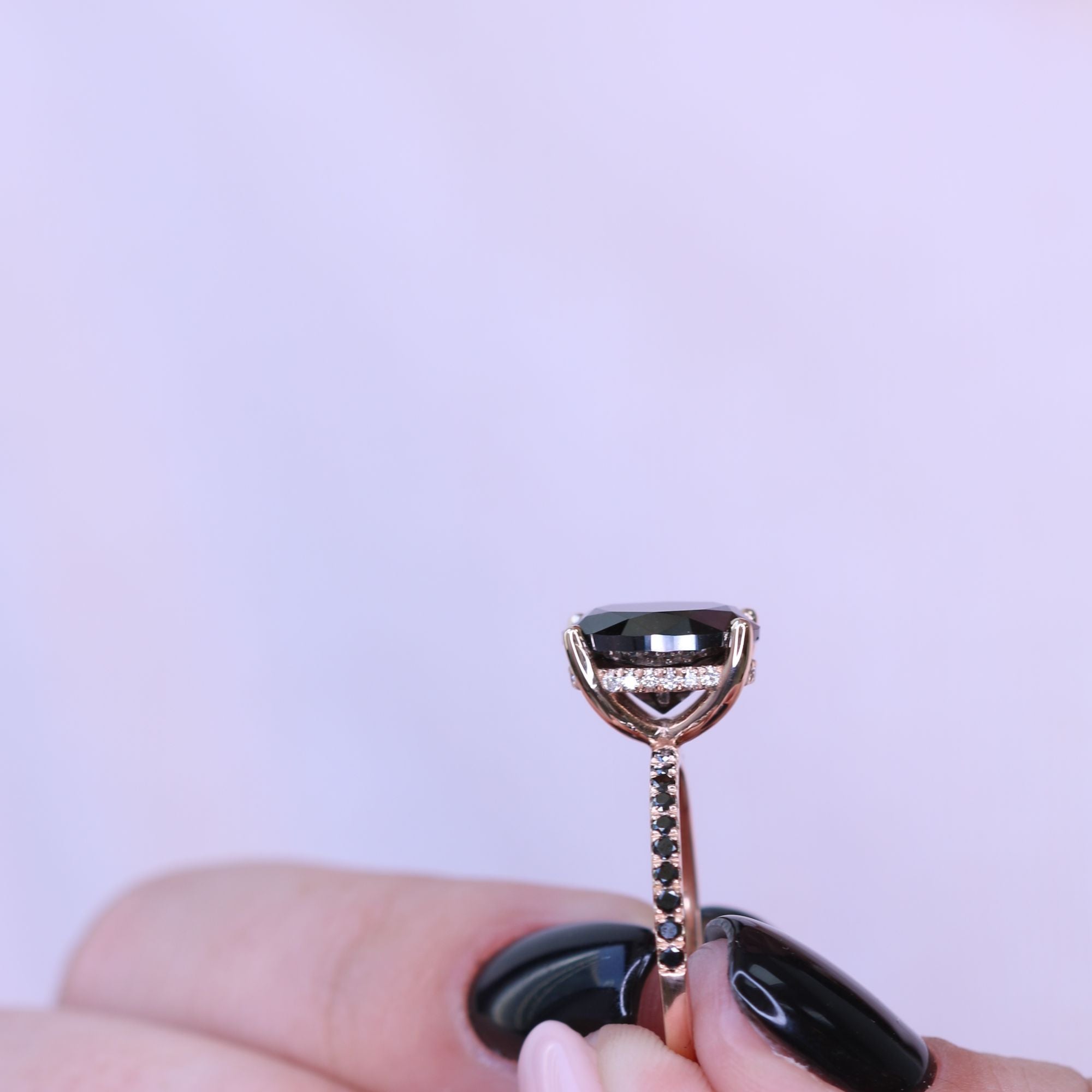 Unique  Natural Black Diamond Oval Engagement Ring