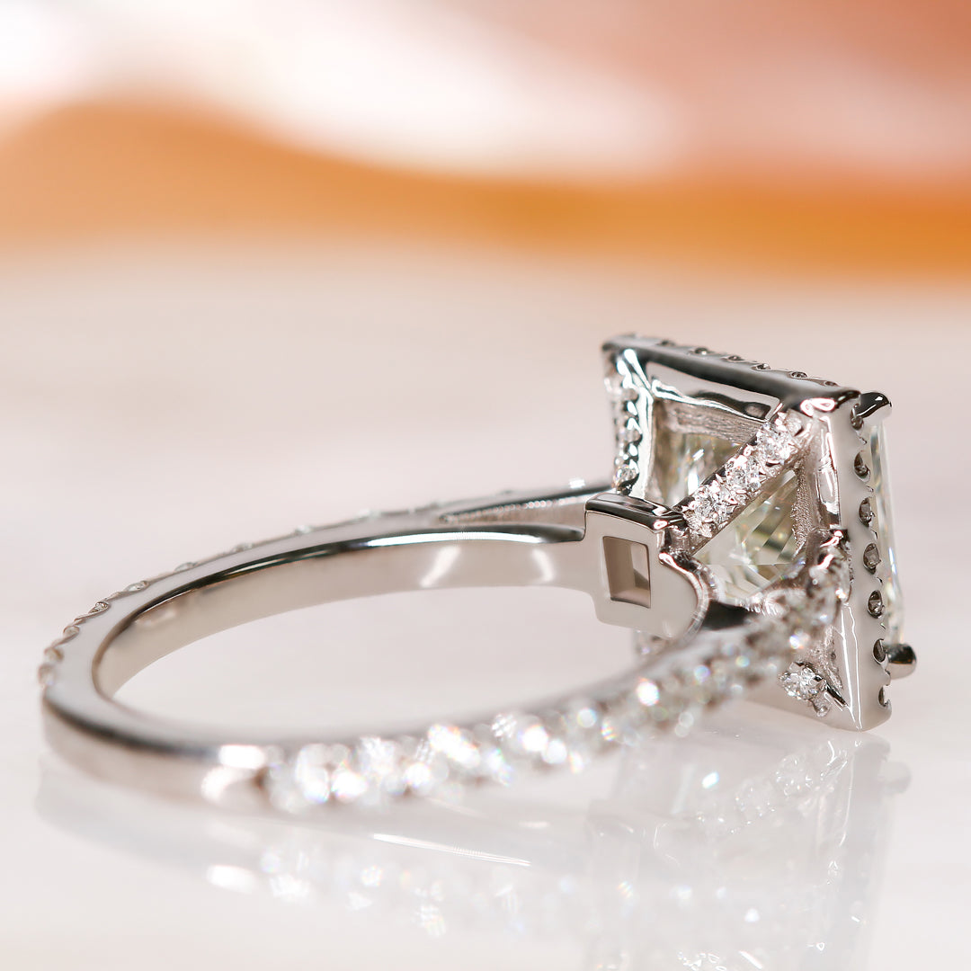 Square Natural Princess Cut  Diamond Engagement Ring